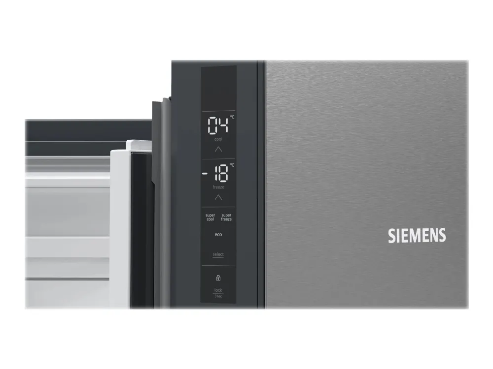 Siemens iQ300 KF96NVPEA - Køleskab/fryser - side-by-side - bredde: 91 cm - dybde: 73.1 cm - højde: 183 cm - 605 liter - Klasse E - rustfrit stål