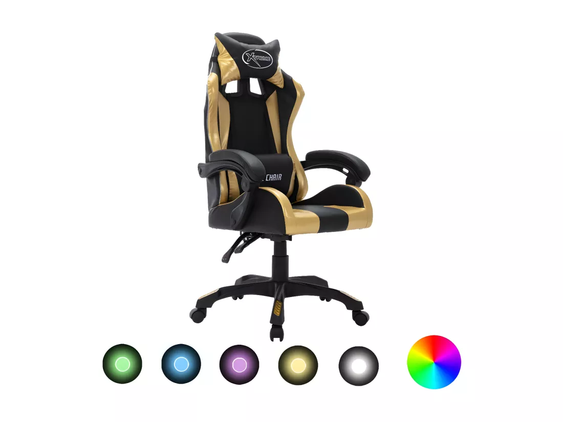 Fauteuil de jeux vidéo avec LED RVB Doré et noir Similicuir