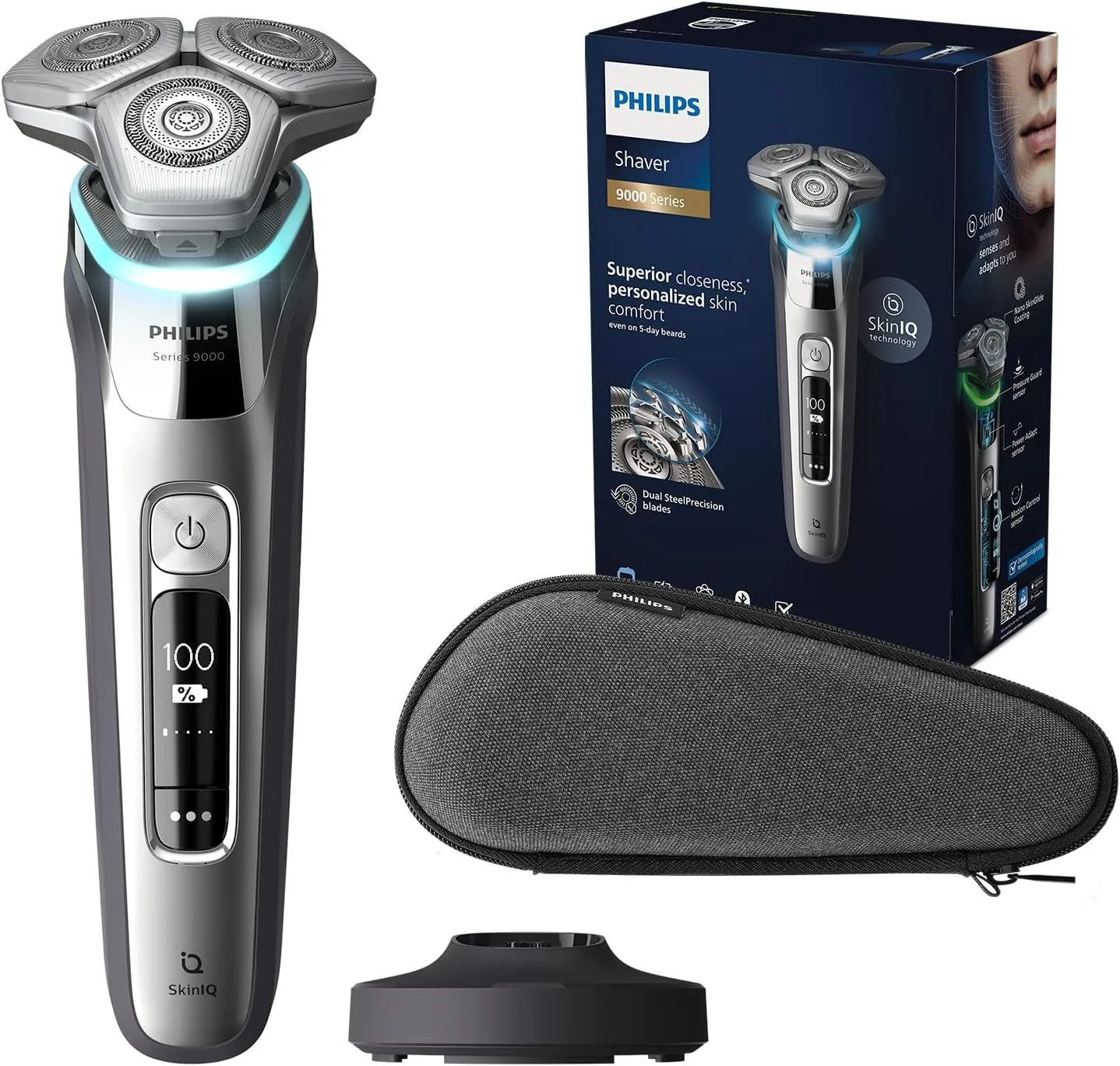 Philips Shaver S9000 – elektrischer Nass- und Trockenrasierer für Herren in Chrom-Silber (Modell S9975/35)