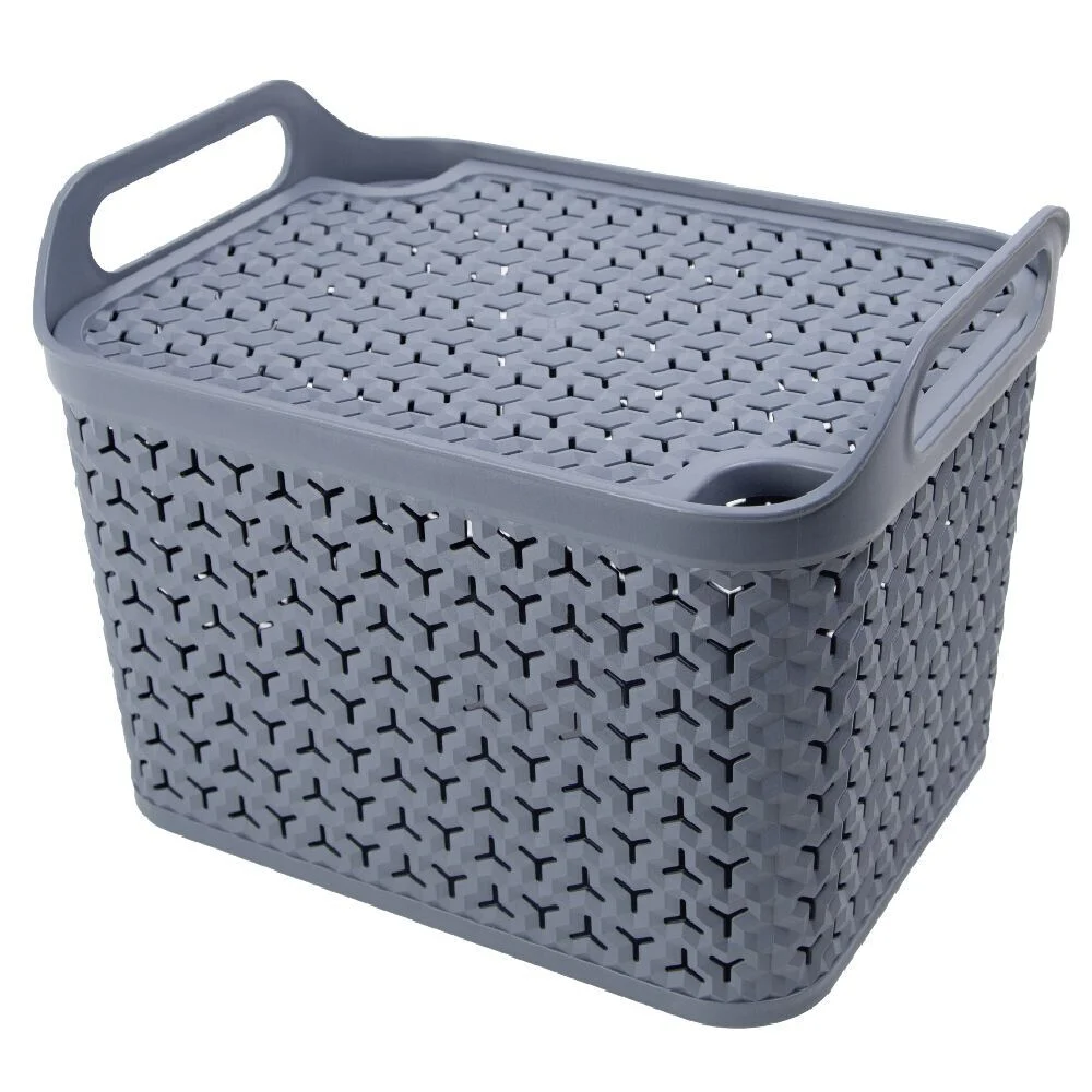 Panière de rangement avec couvercle 24L plastique gris
