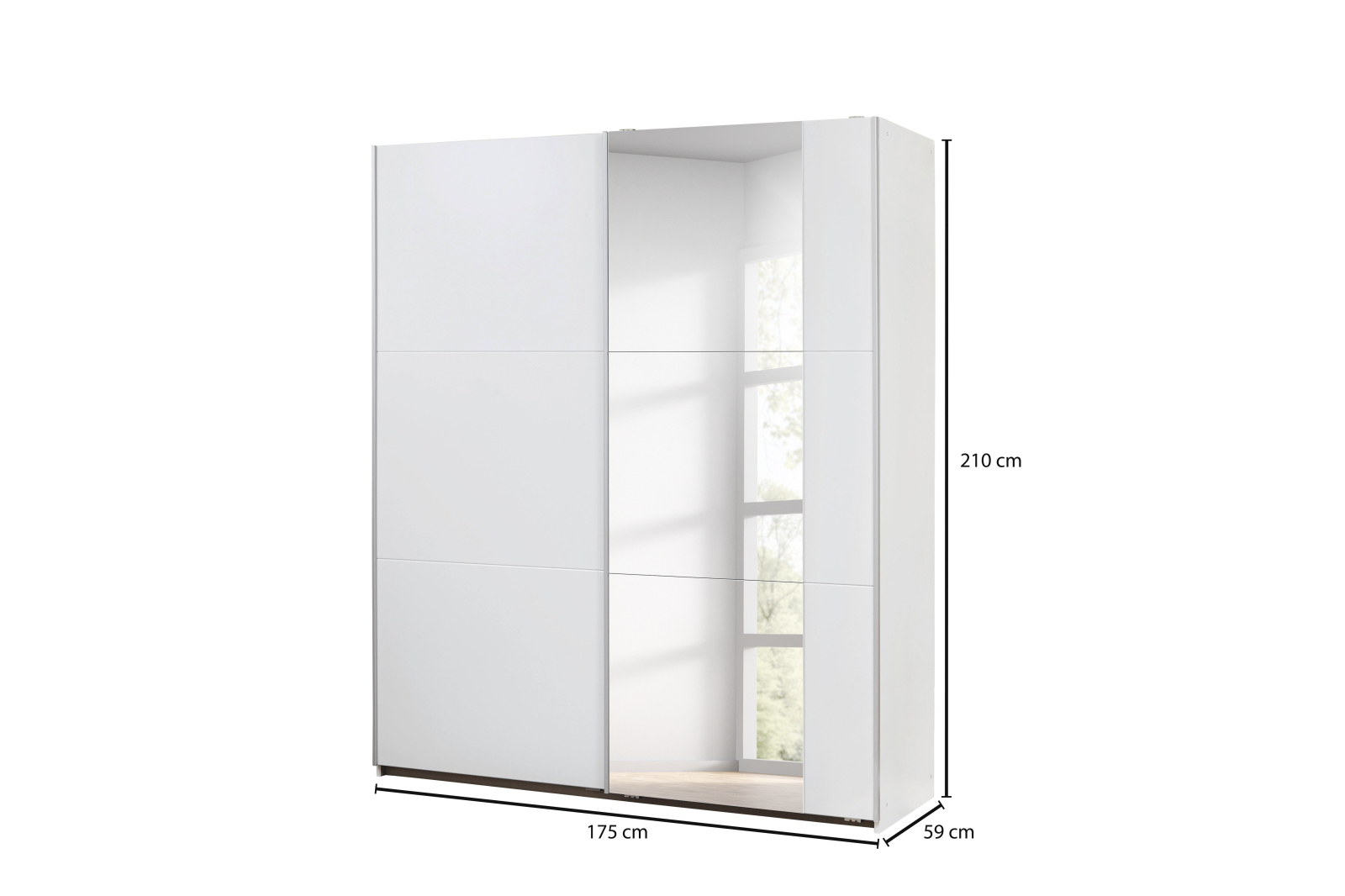Schwebetürenschrank - alpinweiß - mit Spiegel - 175 cm breit