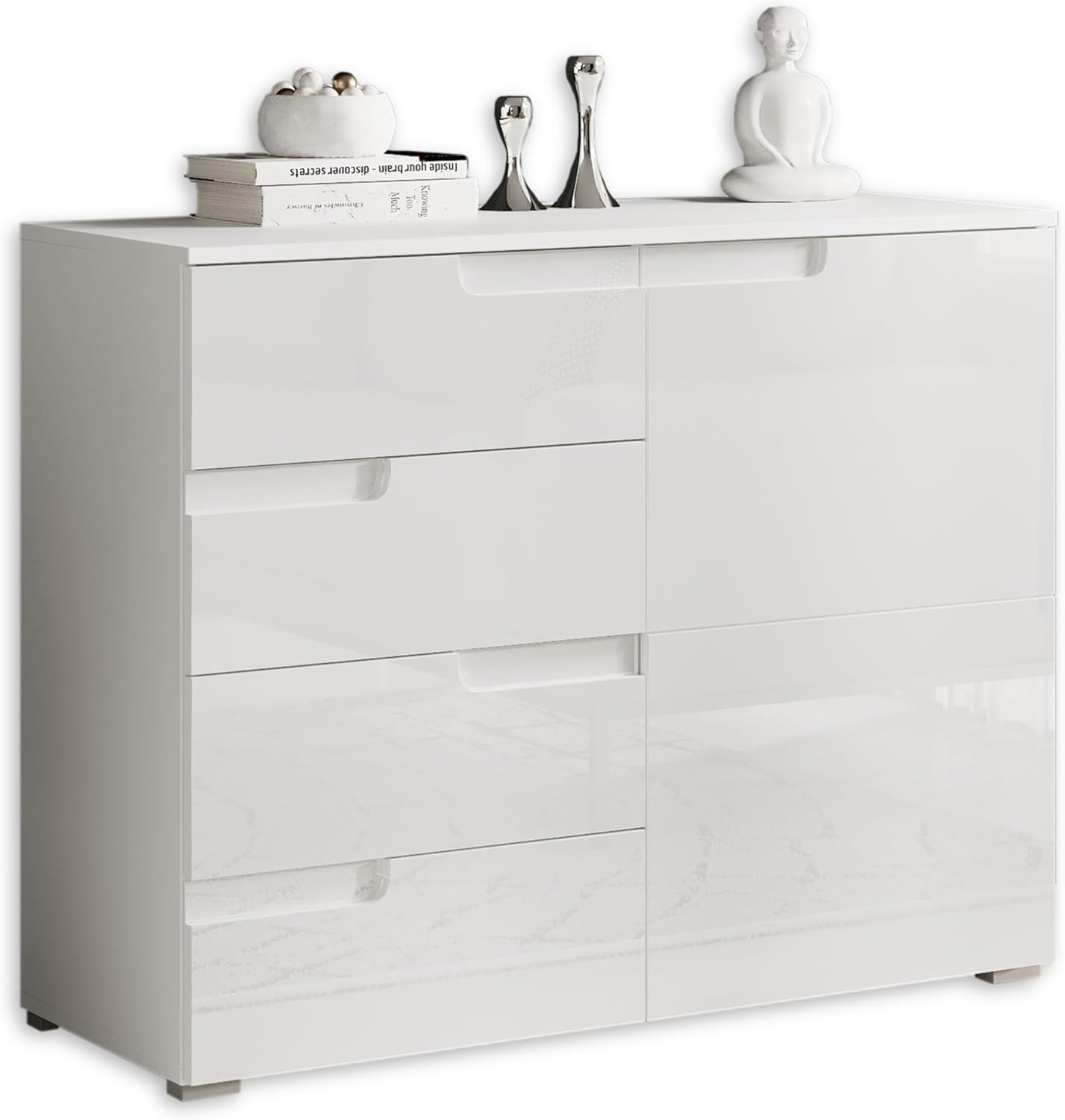 Stella Trading Kommode in Hochglanz Weiß - Modernes Sideboard mit viel Stauraum für Ihren Wohnbereich - 100 x 80 x 40 cm (B/H/T)