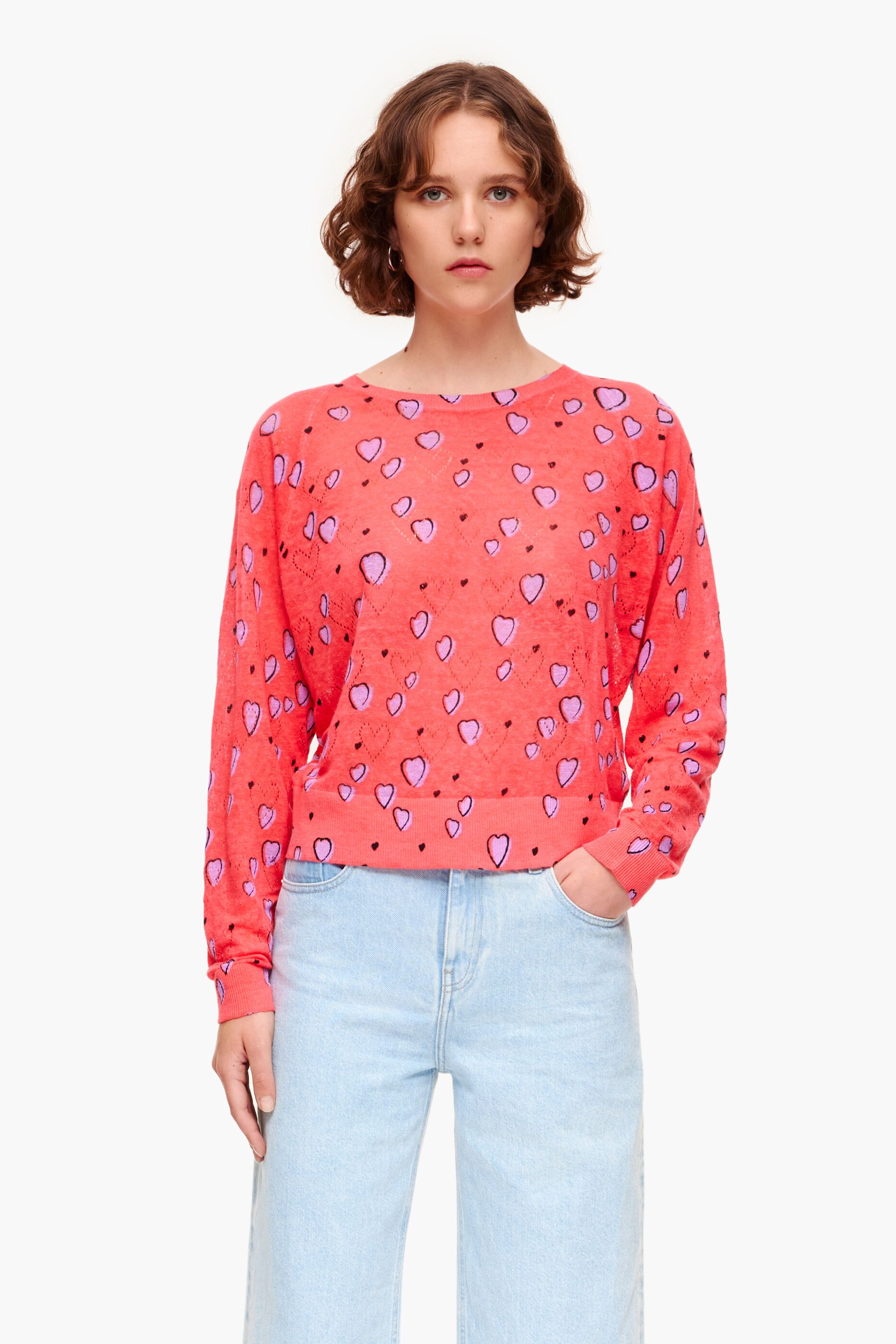 Jersey de linho vermelho com pequeno coração