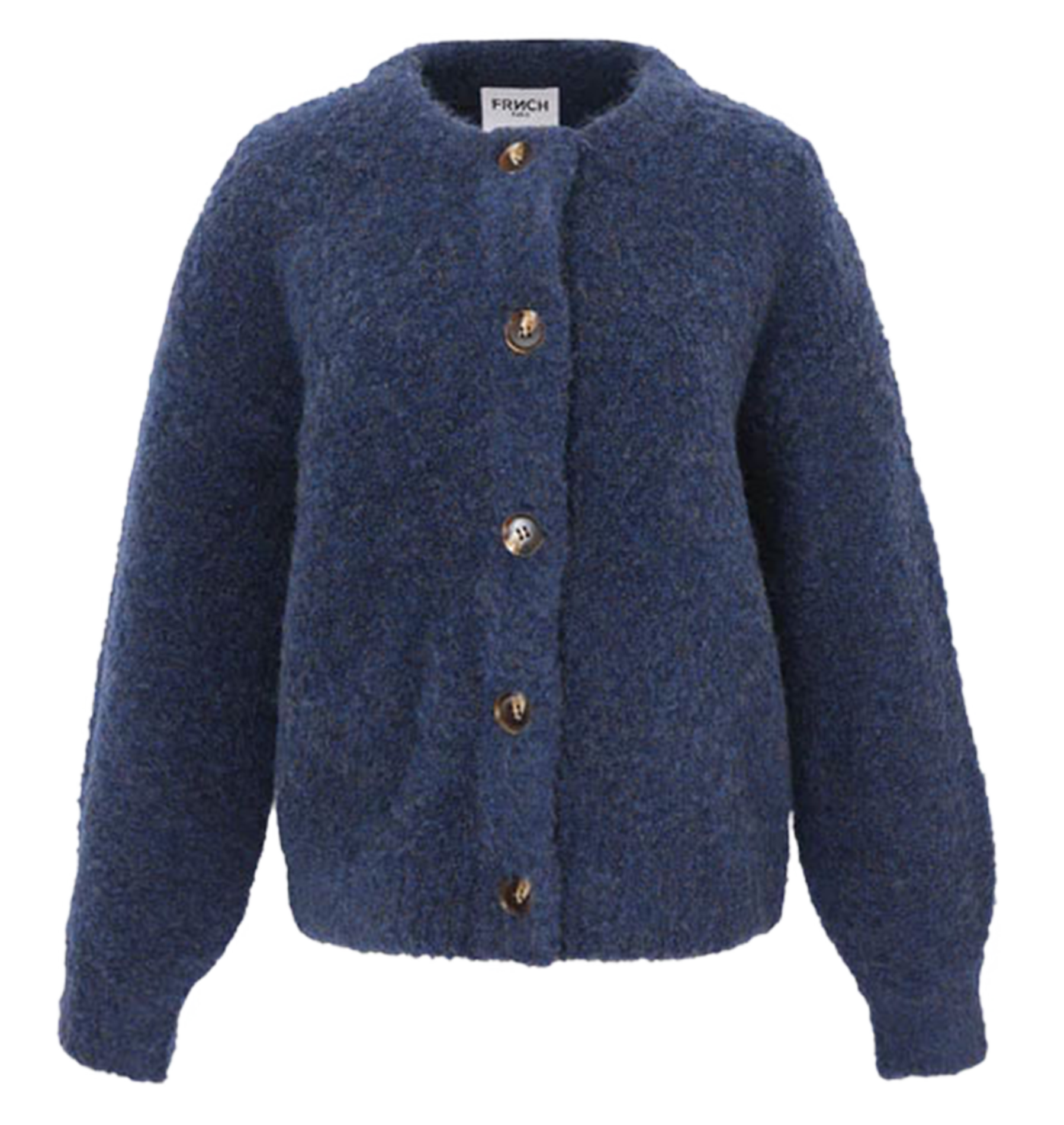 MEGANE - Cardigan col rond en maille bouclette | Bleu
