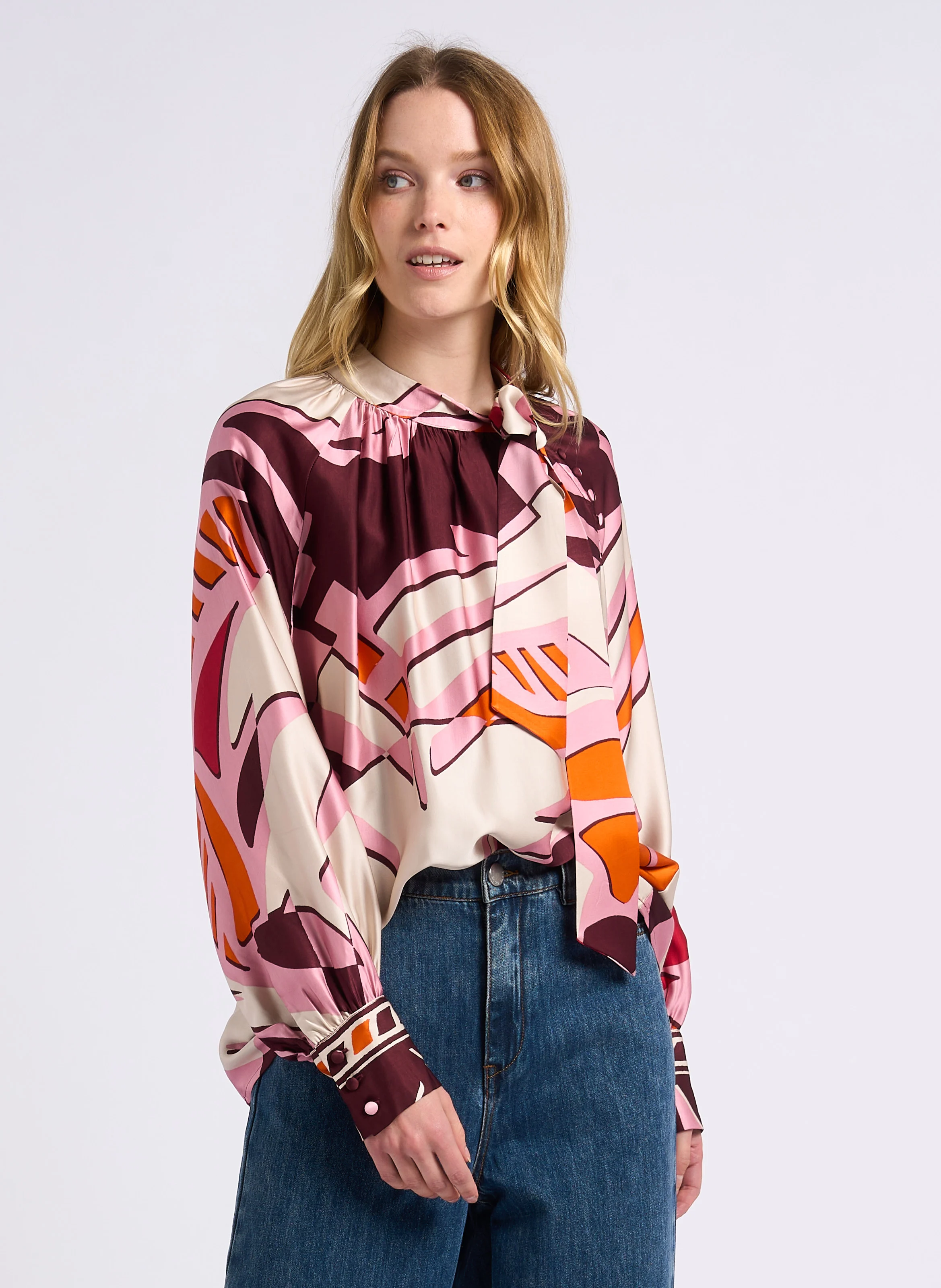 LILA - Blouse imprimée fluide satinée| Rose