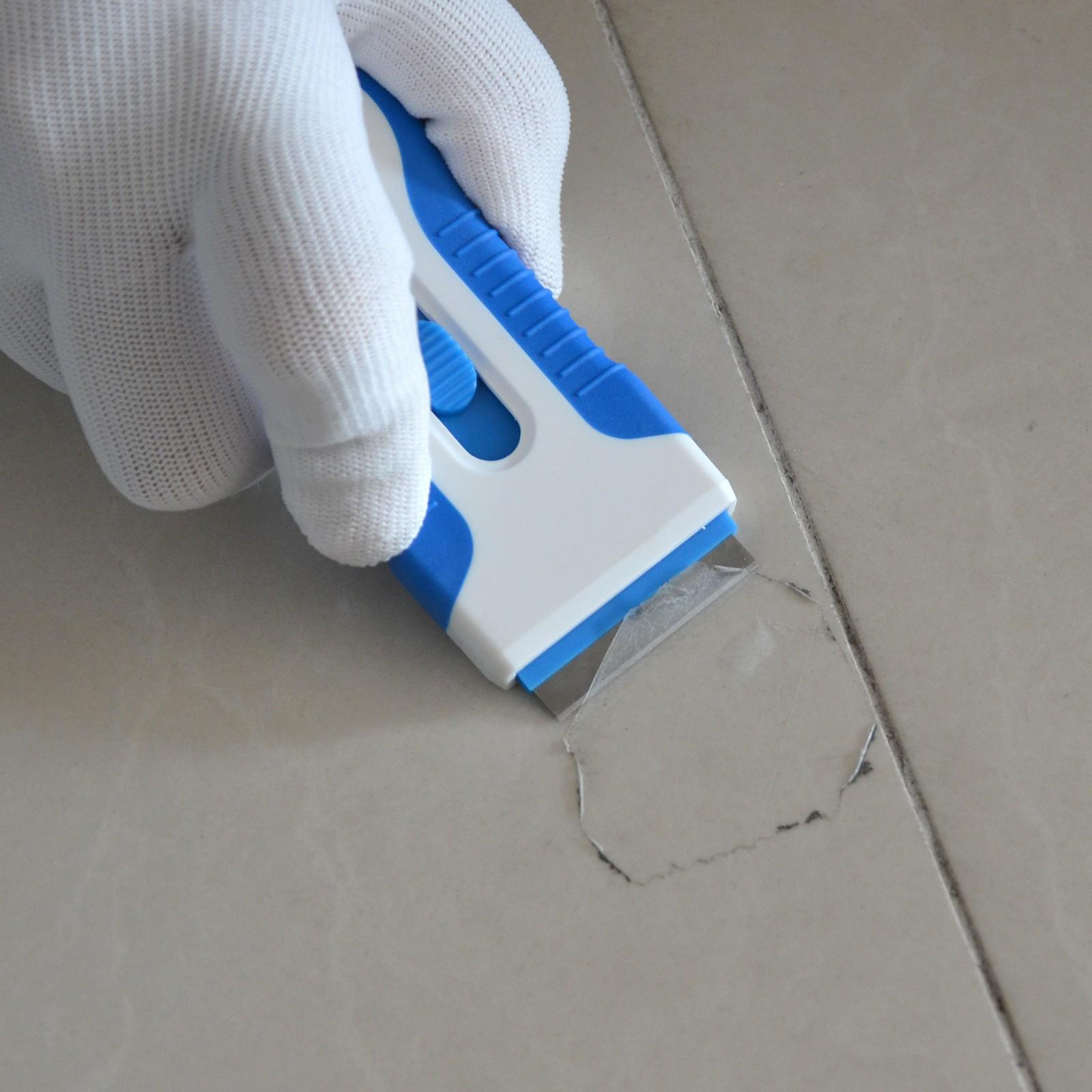 Edelstahl Kochfeldschaber Herdplatten Schaber Ergonomischer Ceranfeld Kratzer   10 Ersatzklingen - Weiss / Blau