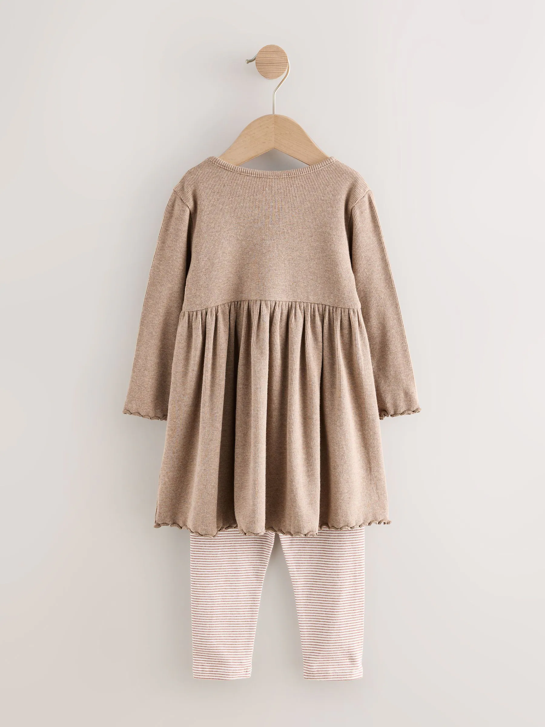 Neutraal met beren - Set met jurk met lange mouwen en legging (3mnd-7jr)