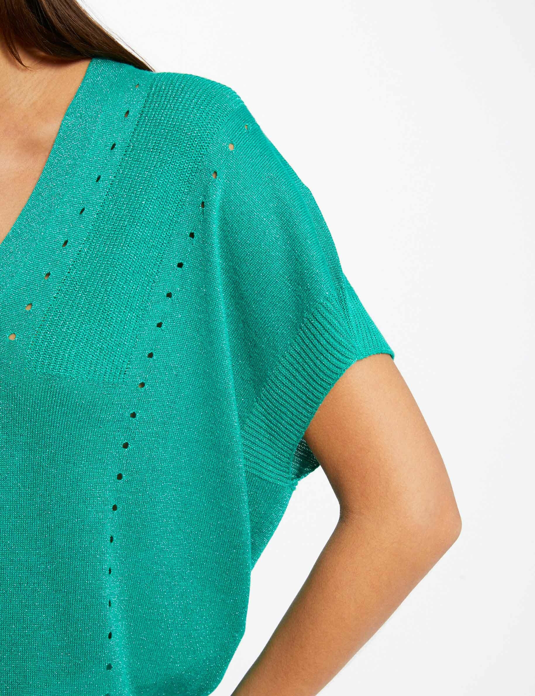 Pull manches courtes à col en V vert clair femme - vert_clair