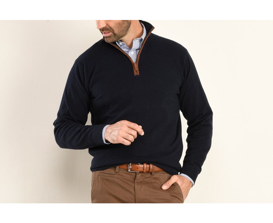 Pull laine col zippé Bleu Marine - KEITHY