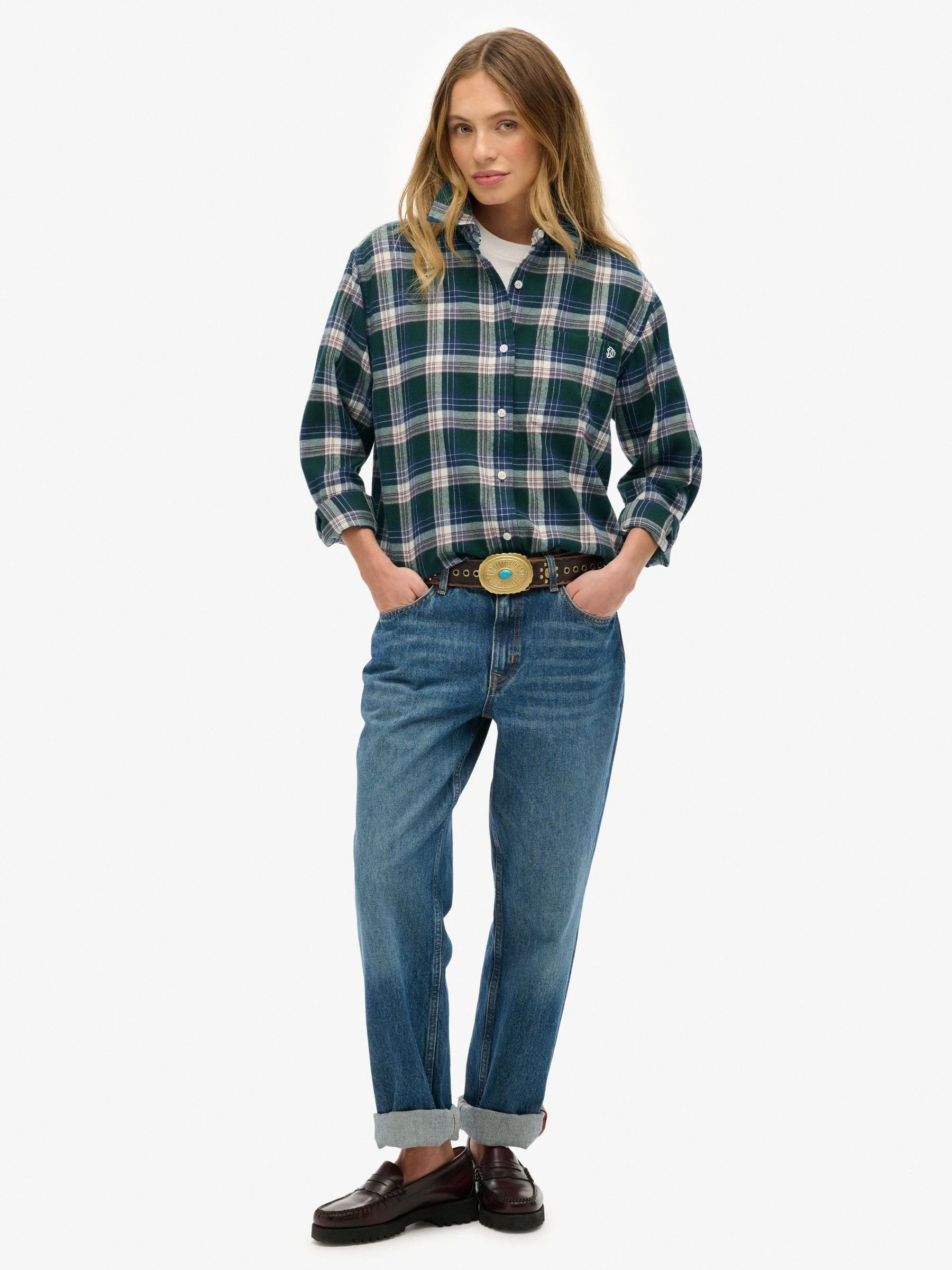 Groen - Superdry Check Flannel Boyfriend Shirt