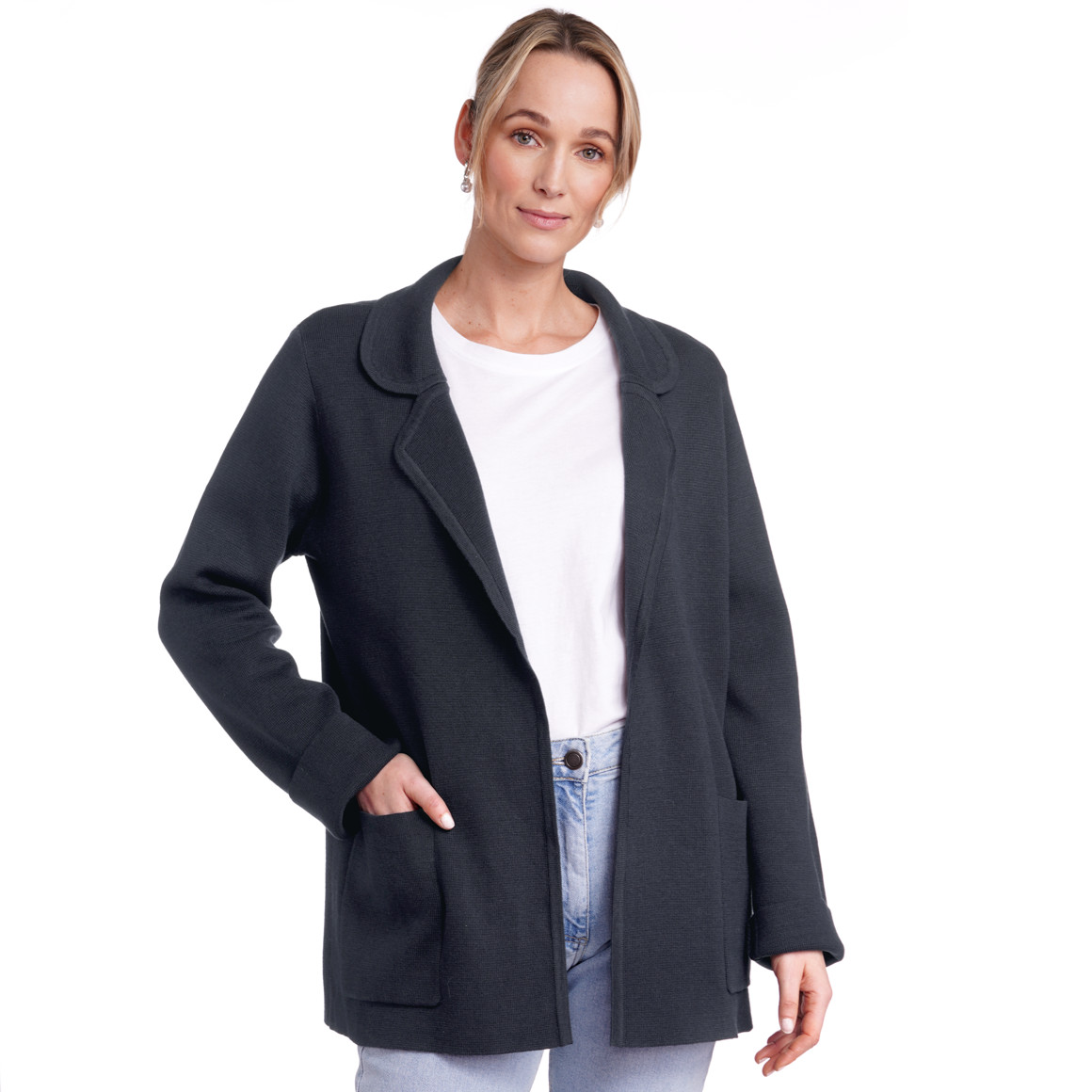 Gina Benotti Damen Strickblazer mit Reverskragen blau
