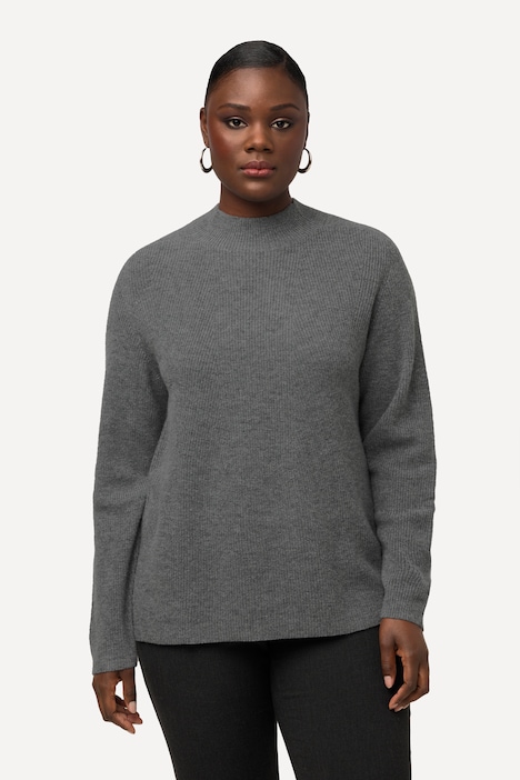 Pullover, Wollmischung, Rippstrick, Stehkragen, Langarm