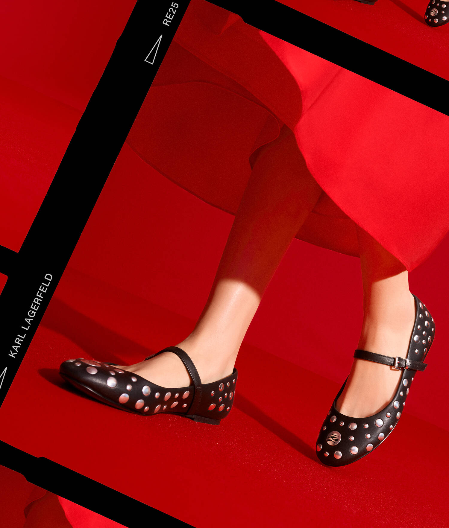 BALLERINES À CLOUS EFFET MIROIR KARO - Noir/Argent
