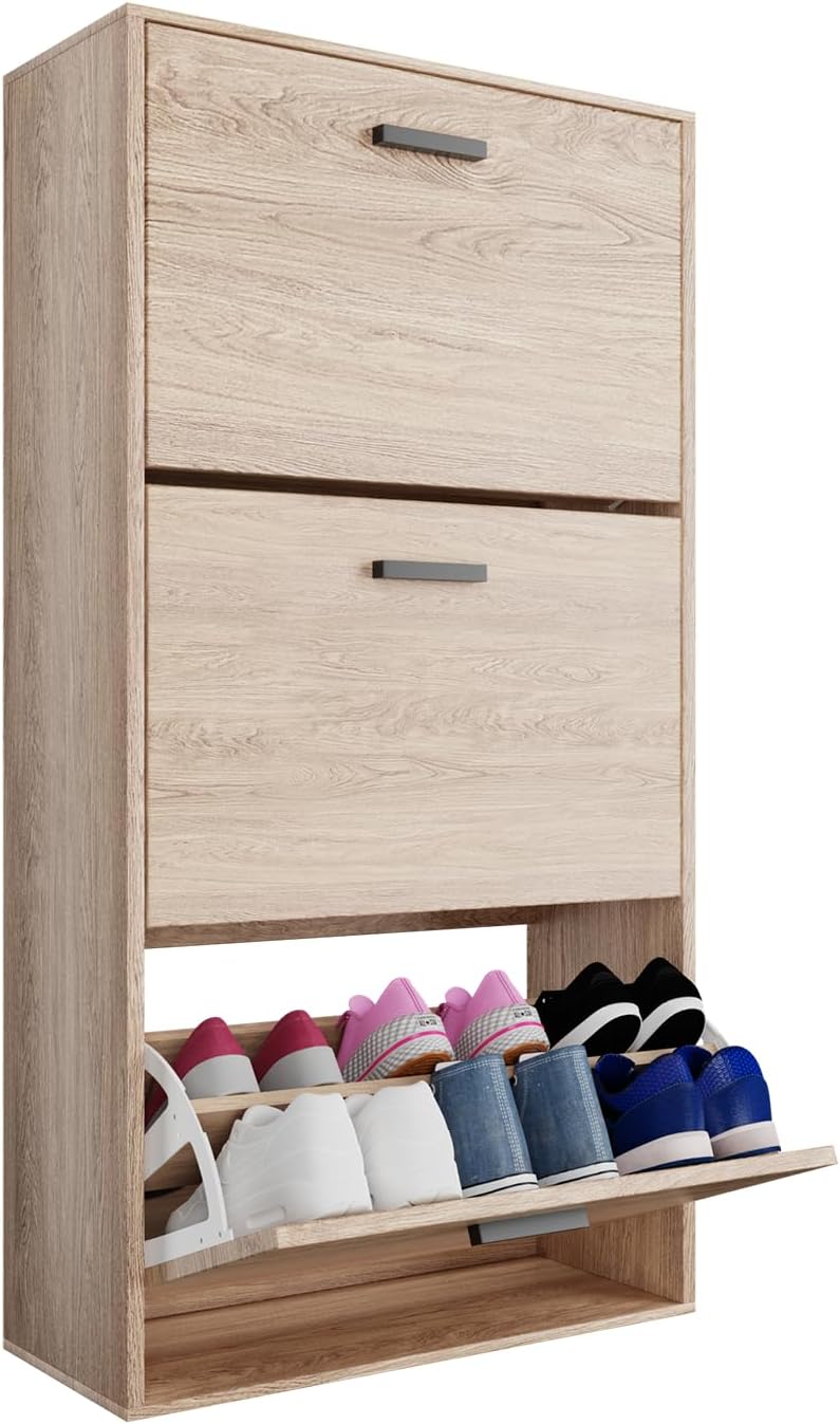CASABEL Schuhschrank für 18 Paar – Schrank mit großem Fassungsvermögen für Eingangsbereich, Flur – L 60 x T 24 x H 113 cm – helles Holz YP7839318