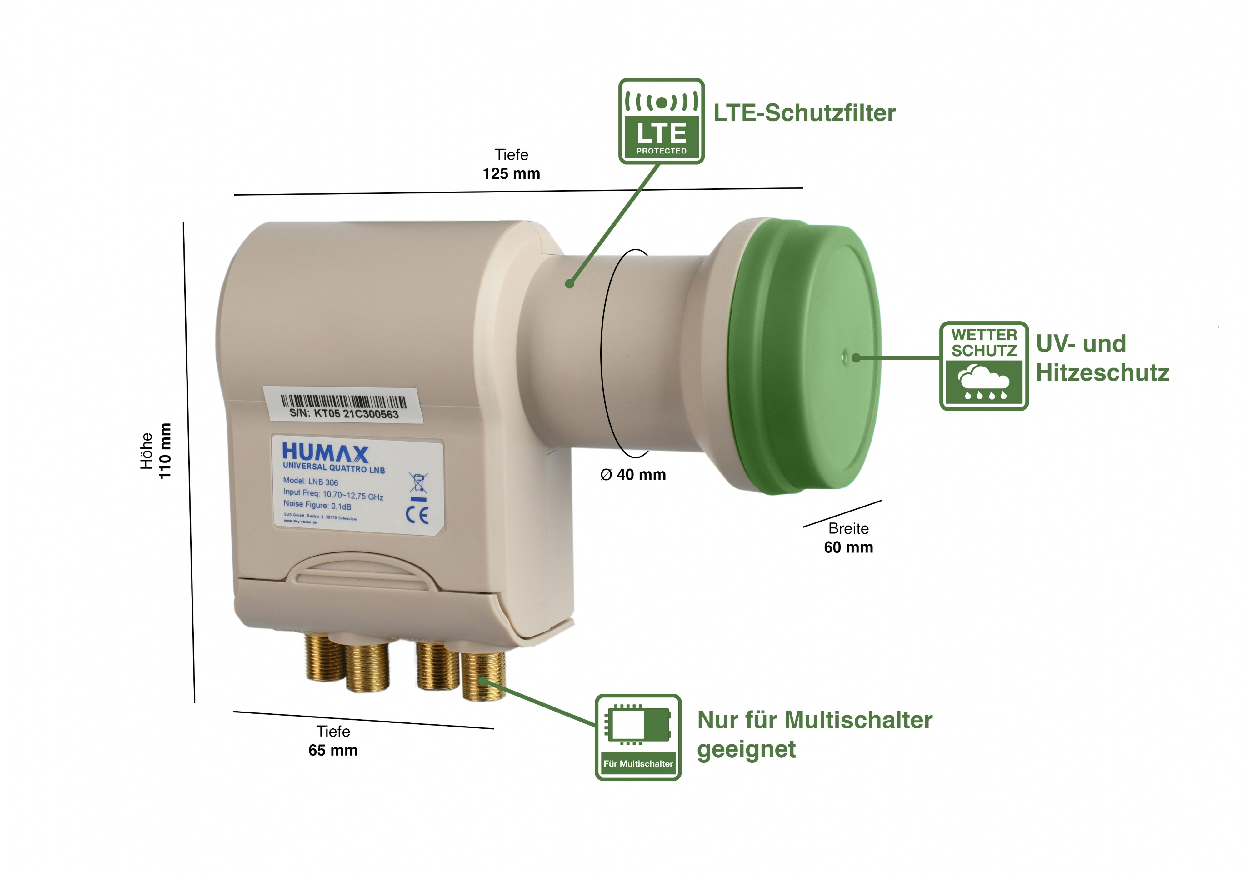 Humax Green Power Quattro LNB für Multischalter LTE Filter