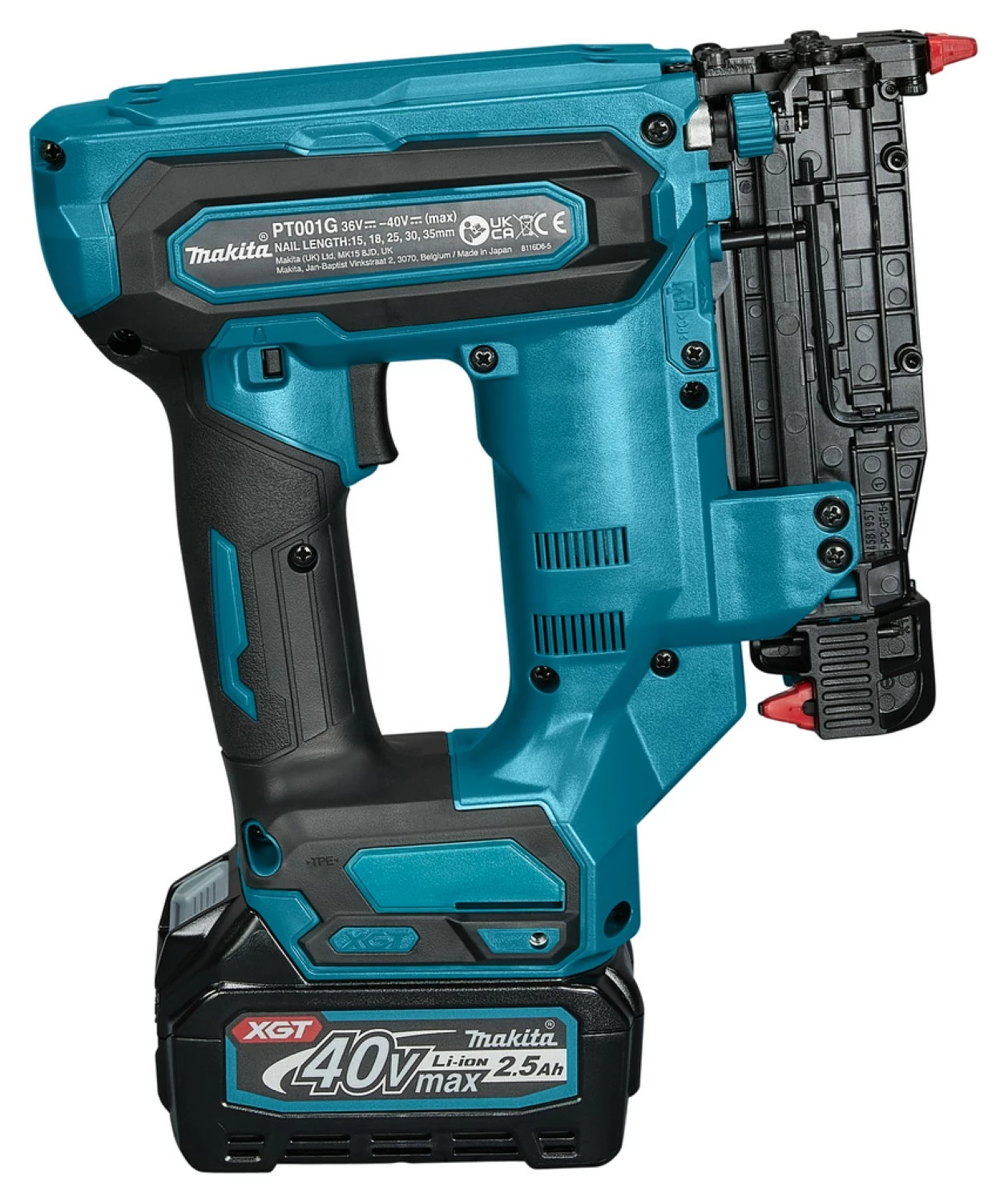 Makita PT001GD101 40V Max Li-Ion accu pintacker set (1x 2,5Ah) in koffer - 23GA - 15-35mm