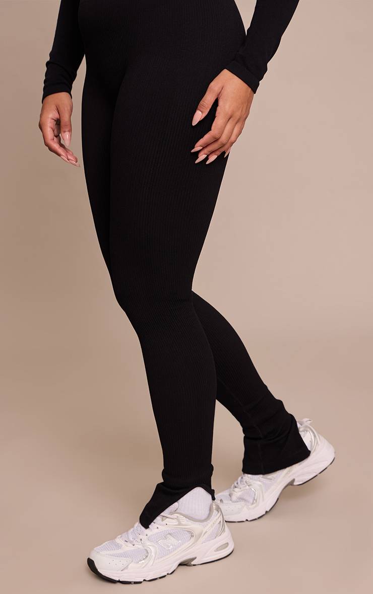 Noir Legging Côtelé Galbant Shape À Ourlets Fendus