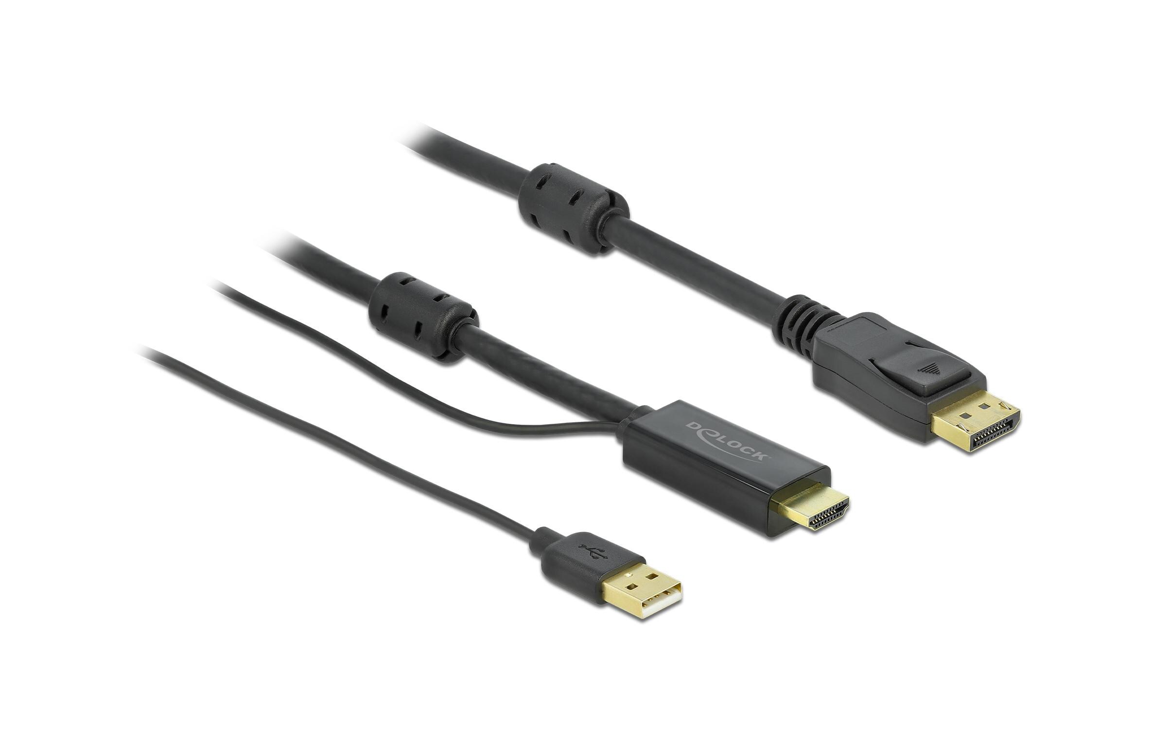 Kabel HDMI – Displayport, HDMI/USB 2.0 - DisplayPort, 3 mDelock HDMI zu DisplayPort Kabel 4K 30 Hz 3 m
