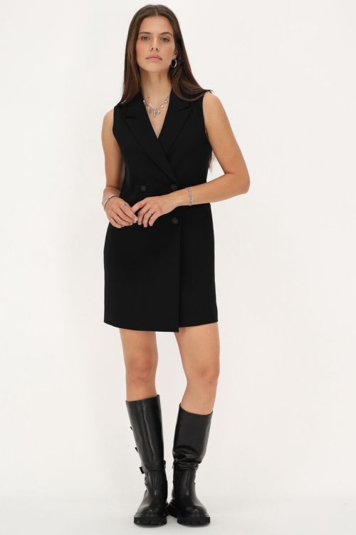 Zwarte mouwloze blazer jurk met reverskraag