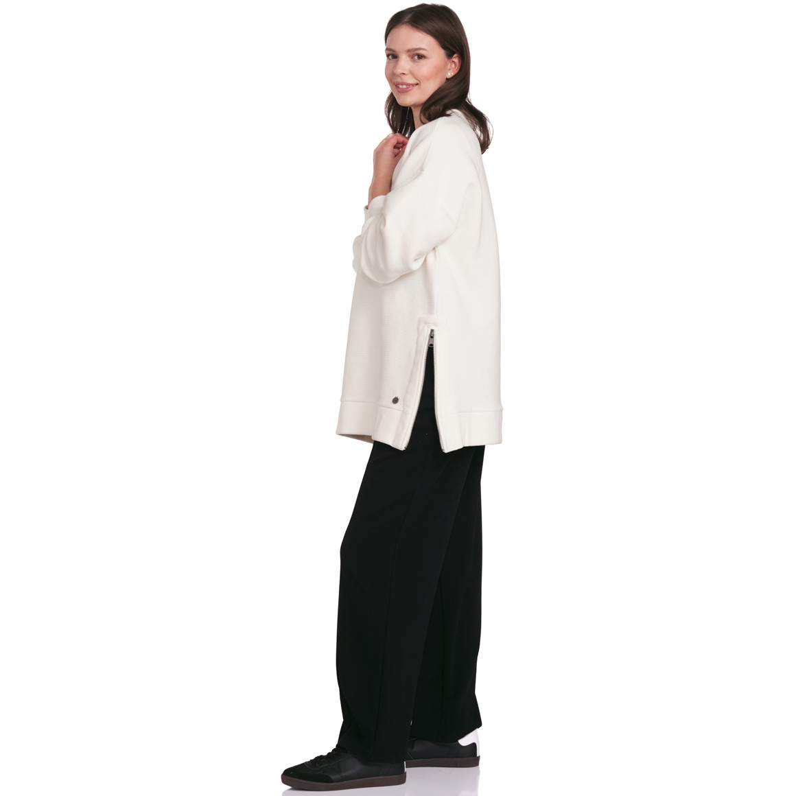 Gina Collection Damen Sweatshirt mit Rippstruktur weiss