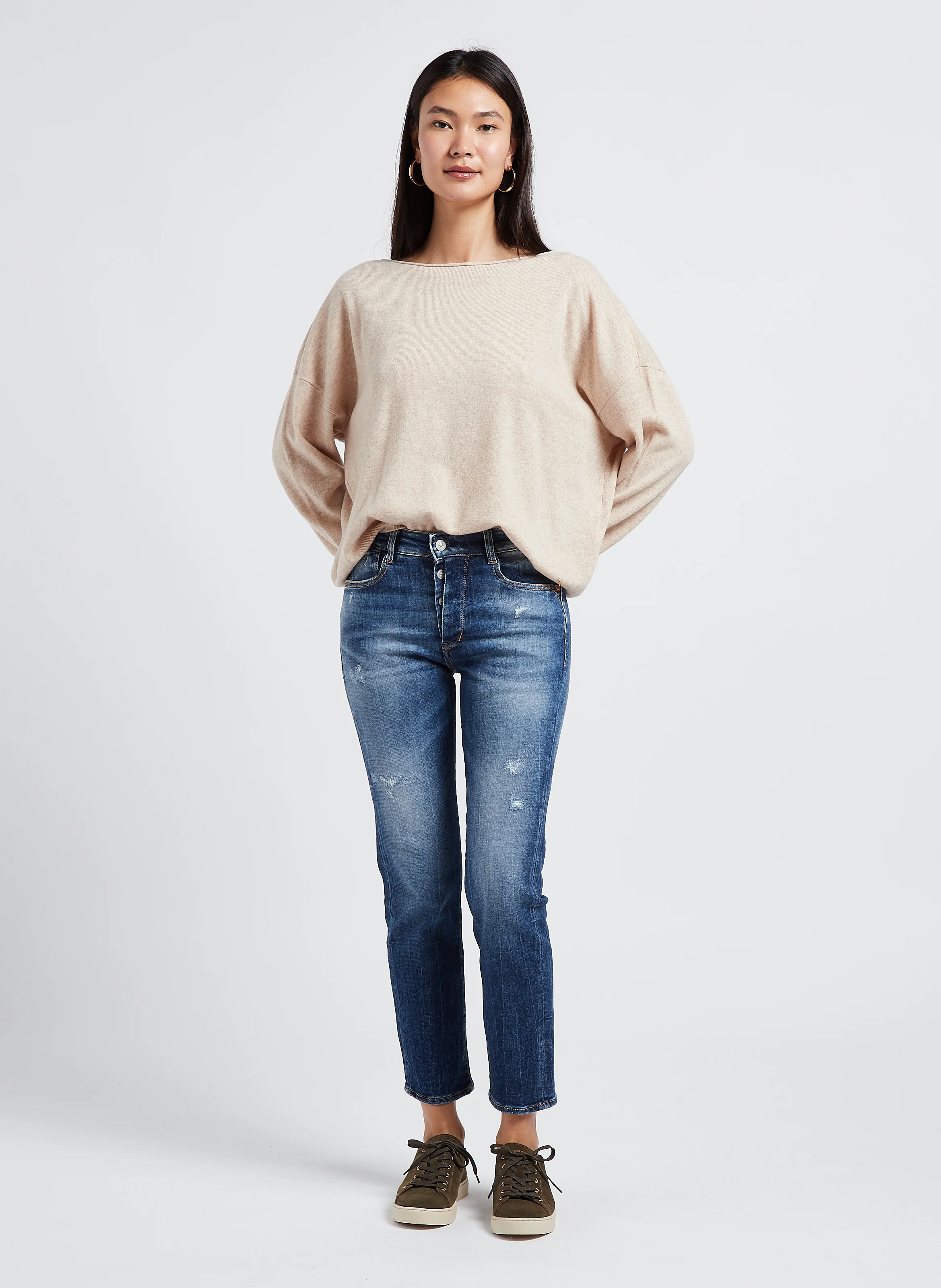 JULIE - Baskets basses en cuir| Kaki