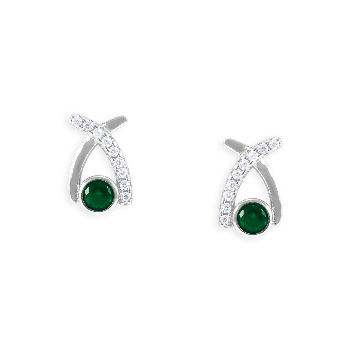 Boucles d'oreilles en argent 925 rhodié avec oxydes de zirconium teinte émeraude