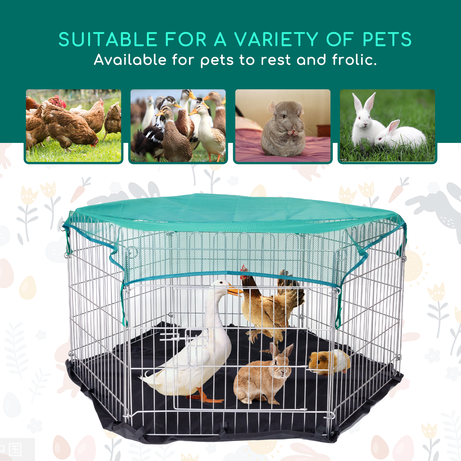 Gaiola dobrável de 6 painéis Nobleza para pequenos animais de estimação, cerca de metal para hamsters, recinto externo protegido para coelhos - Tamanho (C112*L96*A56,5cm)(1)