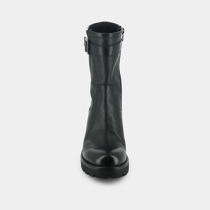Bottines à boucles  en cuir grainé noir