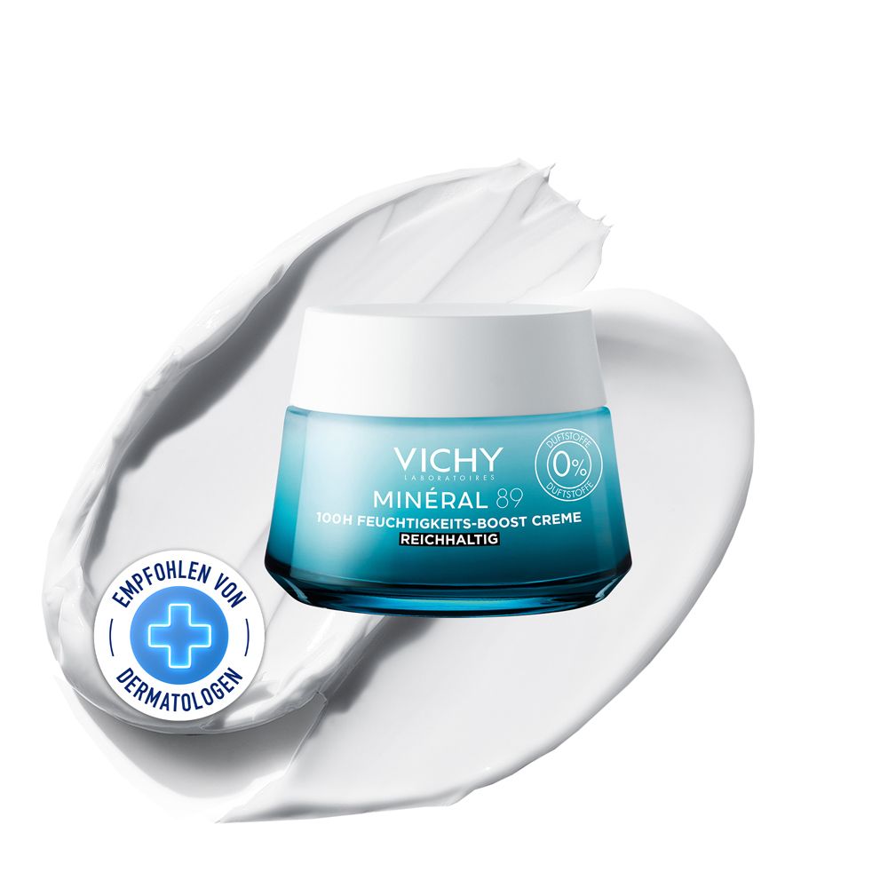 Vichy Minéral 89 100H Feuchtigkeits-Boost Creme - Reichhaltig: Für trockene Haut mit Hyaluronsäure, Mineralien, Niacinamid (B3), Squalan & Lipiden + Mineral 89 72h Cream 15ml GRATIS