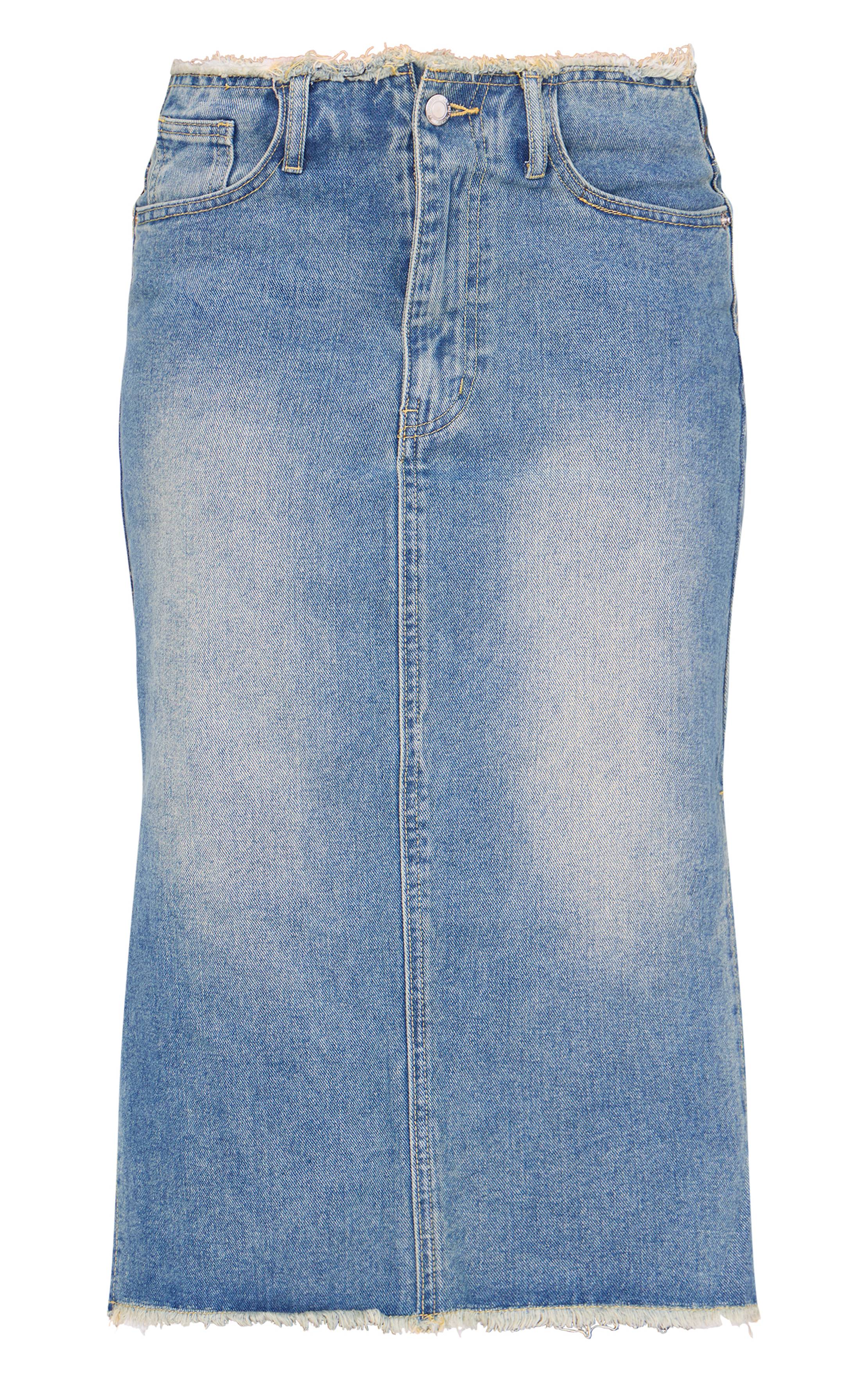 Délavage Vintage Jupe Midi En Denim À Fente Latérale Et Ourlet Brut