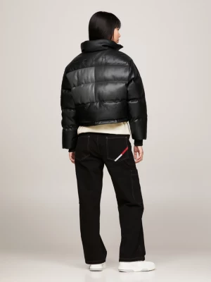 Jaqueta puffer cropped Alaska Tommy Remastered com blocos de cores tonais