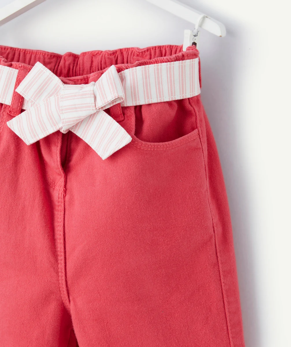 PANTALON WIDE LEG BÉBÉ FILLE EN DENIM LOW IMPACT ROSE AVEC CEINTURE