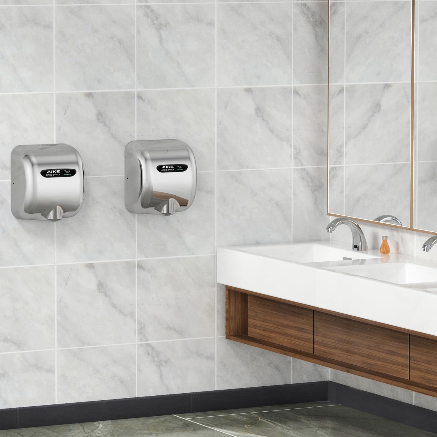 AIKE AK2800B ECO Händetrockner - elektrisch, aus gebürstetem Edelstahl mit Sensorautomatik und HEPA-Filter, 10–15 Sekunden Trocknung, umweltfreundlich und effizient