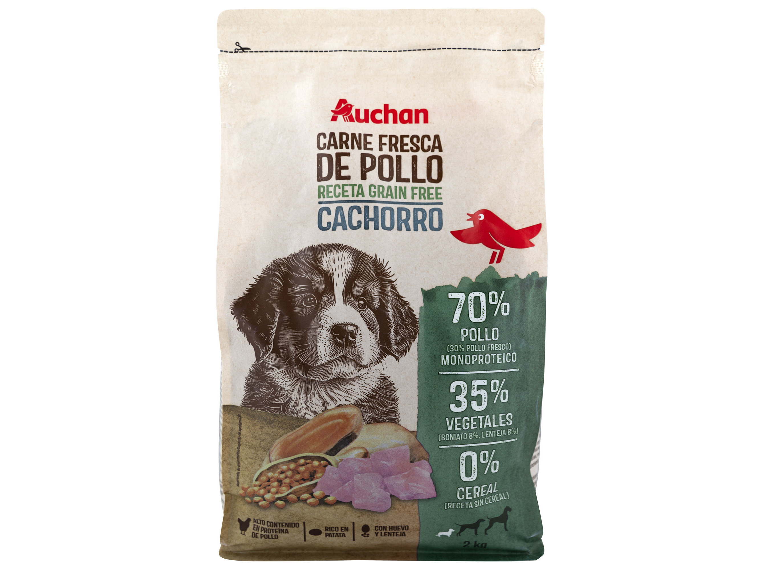 RAÇÃO CÃO JÚNIOR AUCHAN GRAIN FREE FRANGO FRESCO 2KG