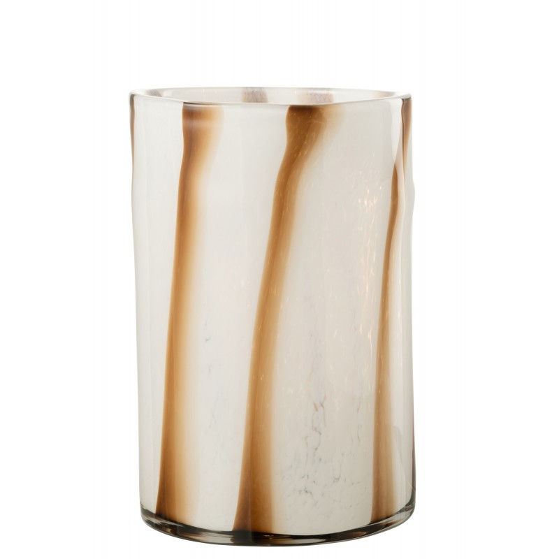 Photophore en verre blanc avec lignes marrons l20*l20*h30cm
