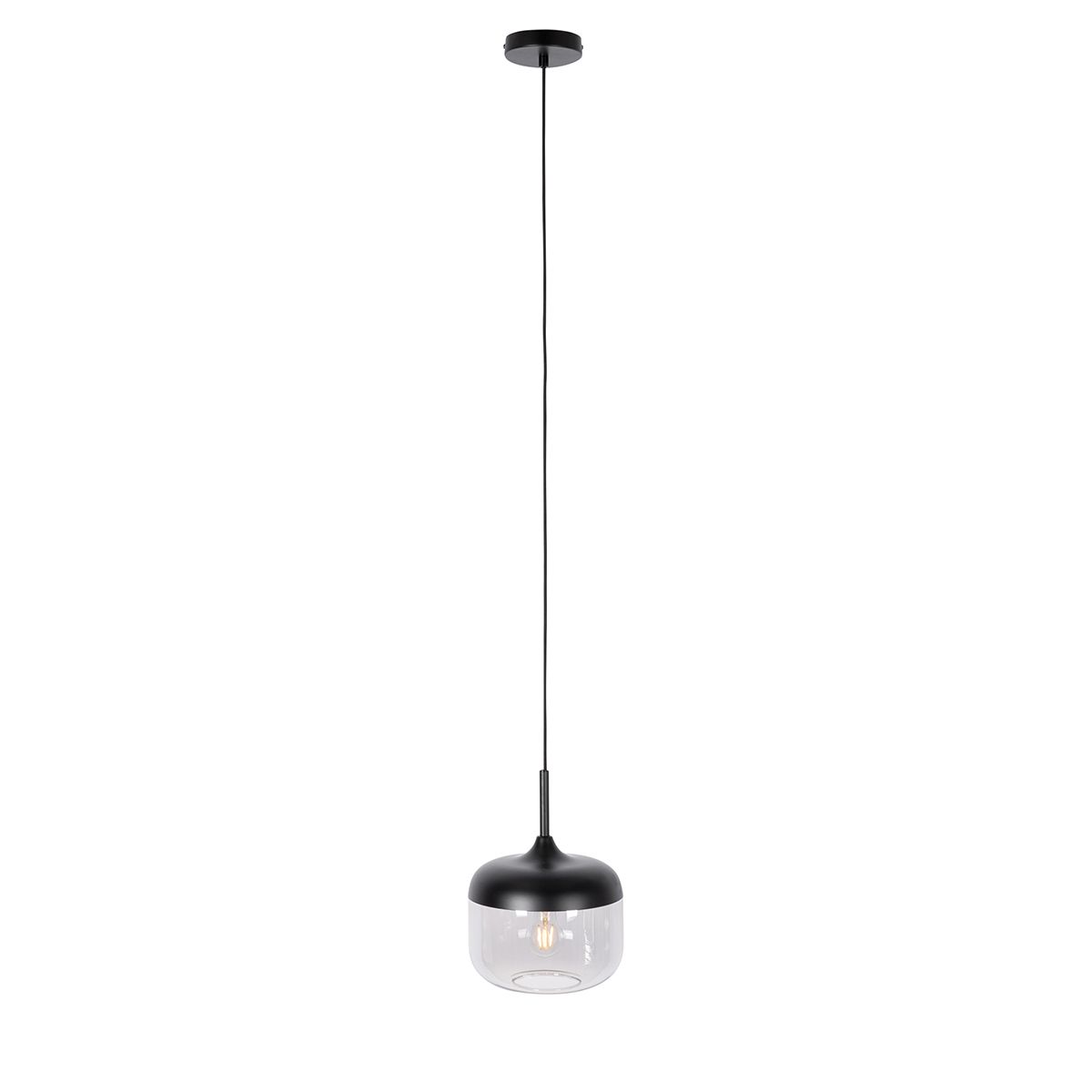 Design hanglamp zwart met goud en smoke glas - Kyan