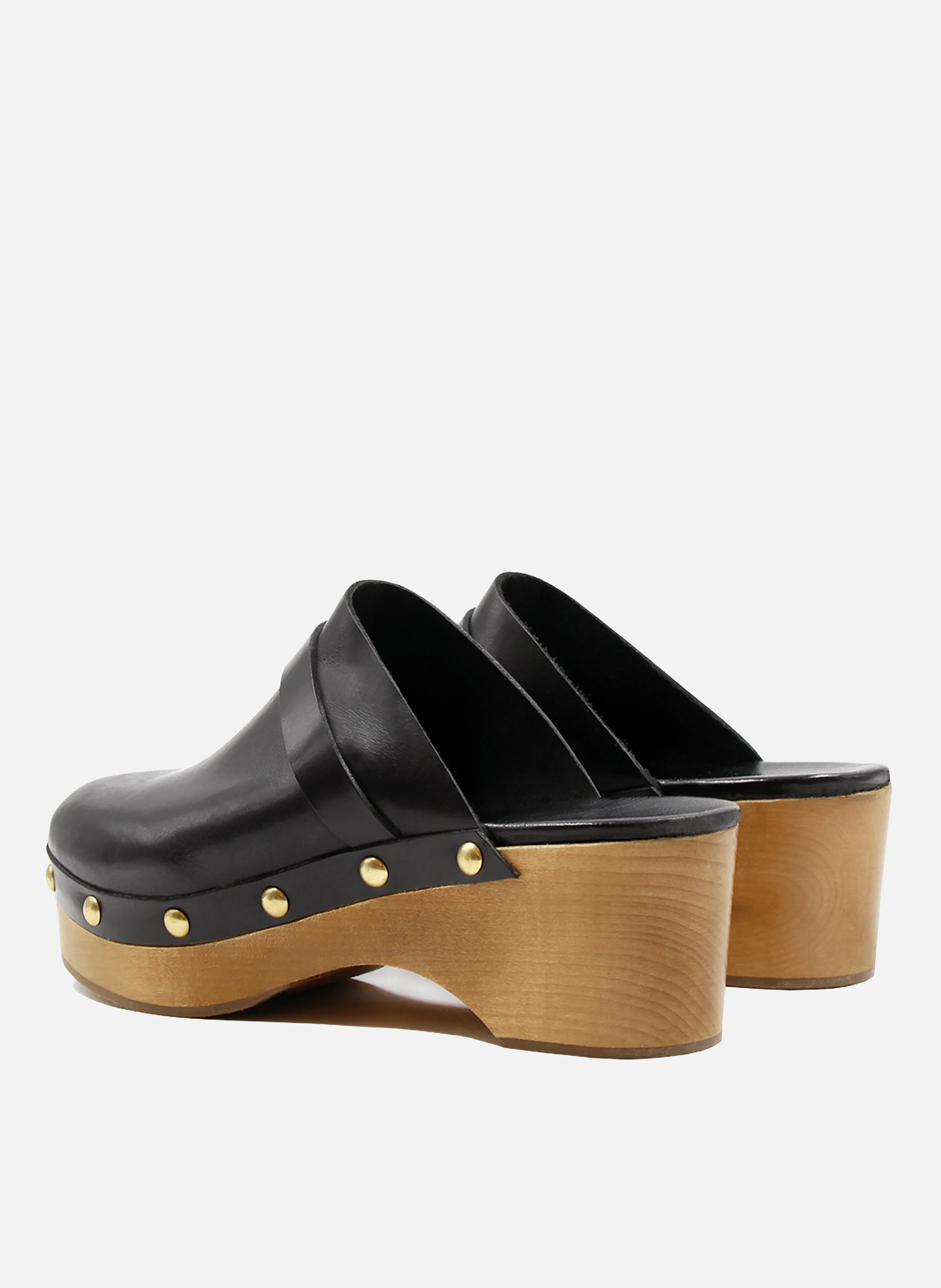 Sabots bois clous cuir tannage végétal | Noir