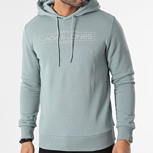 Sweat Capuche Logo Gris Bleu