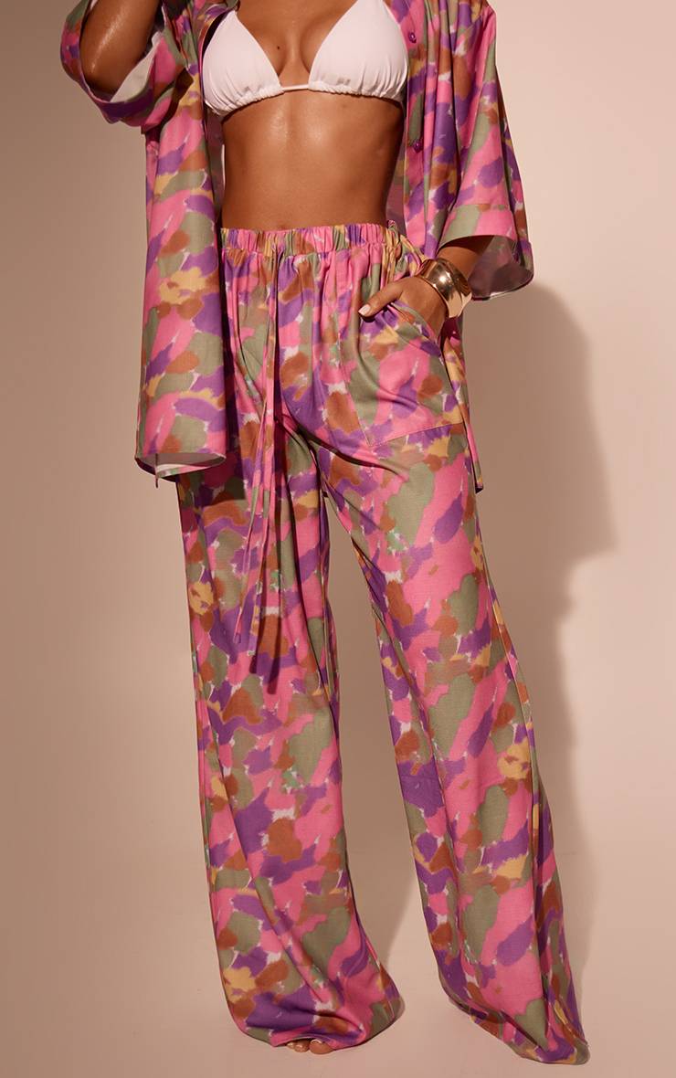 Violet Pantalon De Plage À Cordon Effet Lin