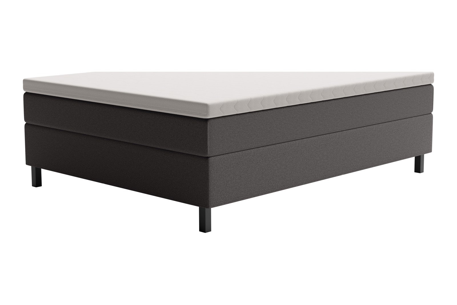 XOV Premium 15 Kontinentalseng 160x200 cm i tekstil storm 97 grå, medium/medium med Premium 15 overmadrass og sort firkantede ben, gavl selges separate