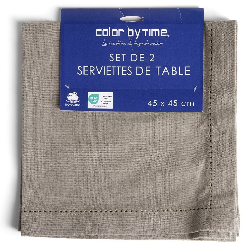 Lot de 2 serviettes de table coton 45x45cm - 4 coloris