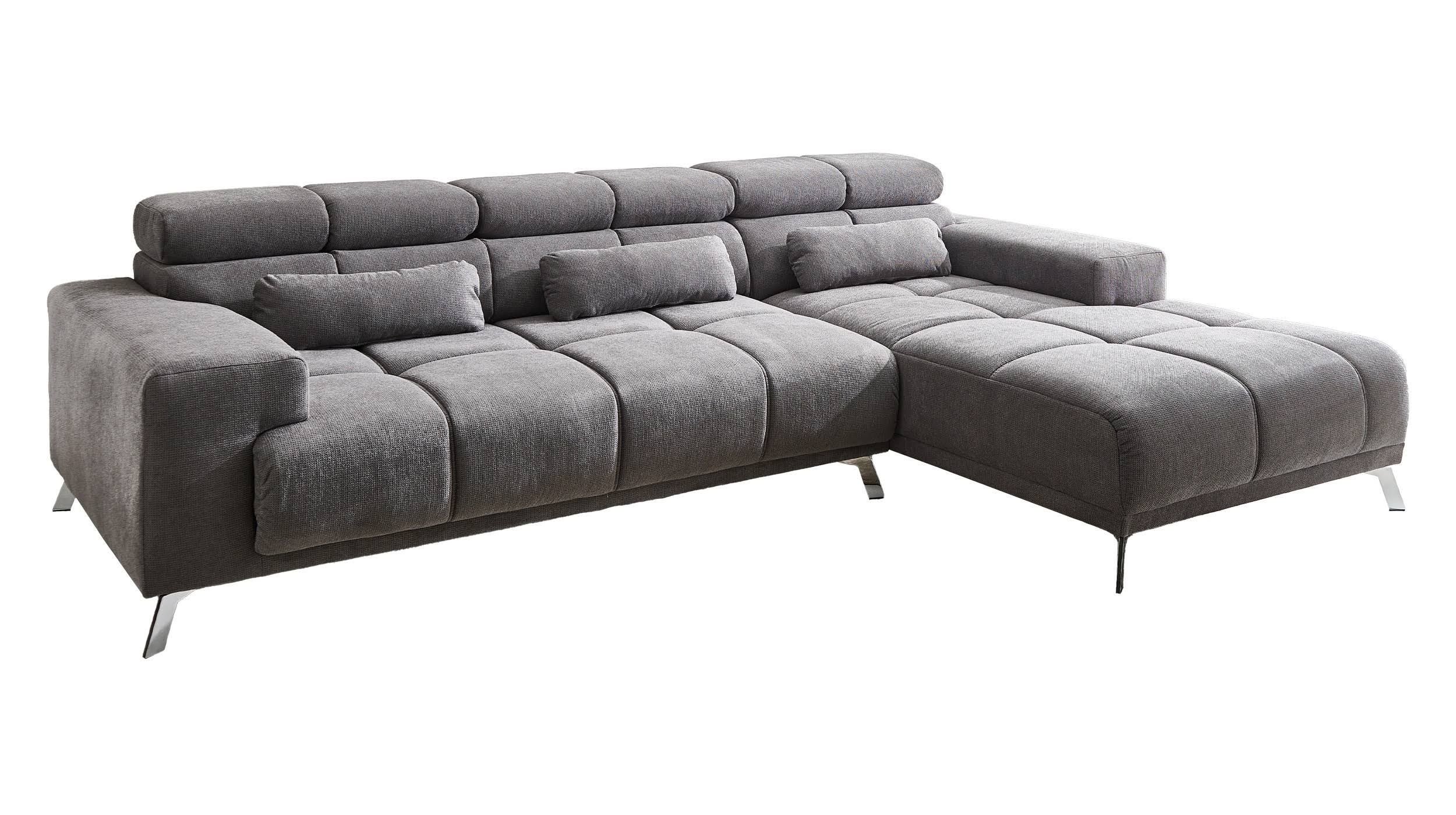 Ecksofa Grau Ausziehbar Sitztiefenverstellung 285 cm