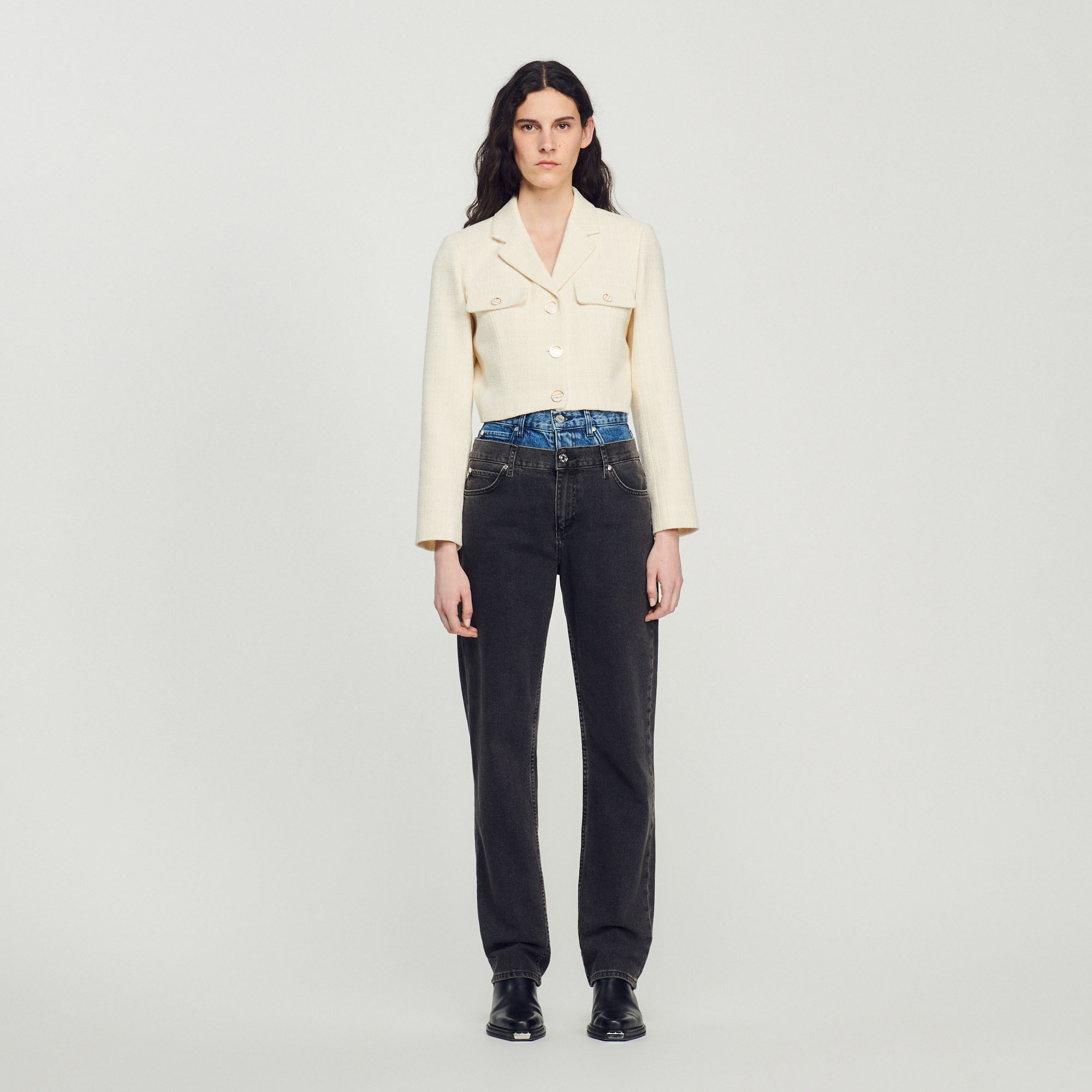 Veste courte boutonnee en tweed