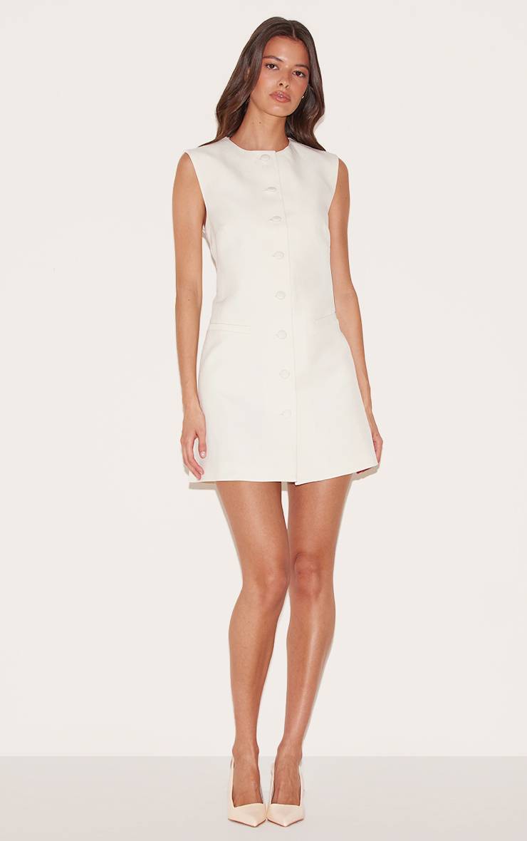 Crème Robe Cintrée En Tissu Tissé À Boutonnage Et Coupe Évasée