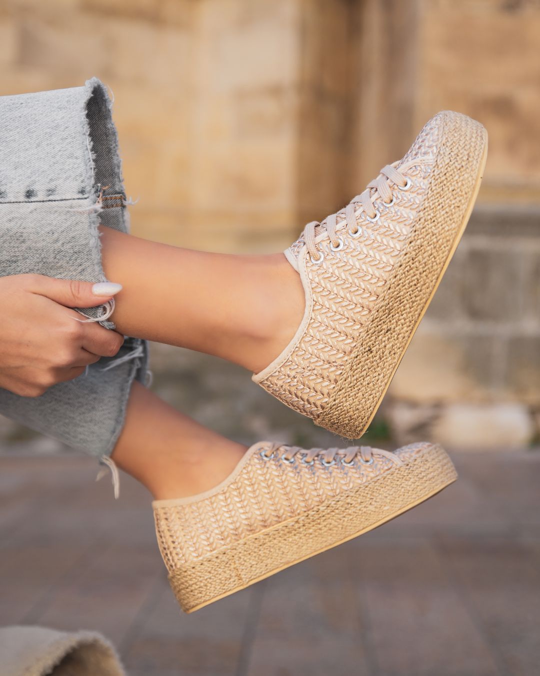 Basket femme beige en toile espadrille - Aglaé