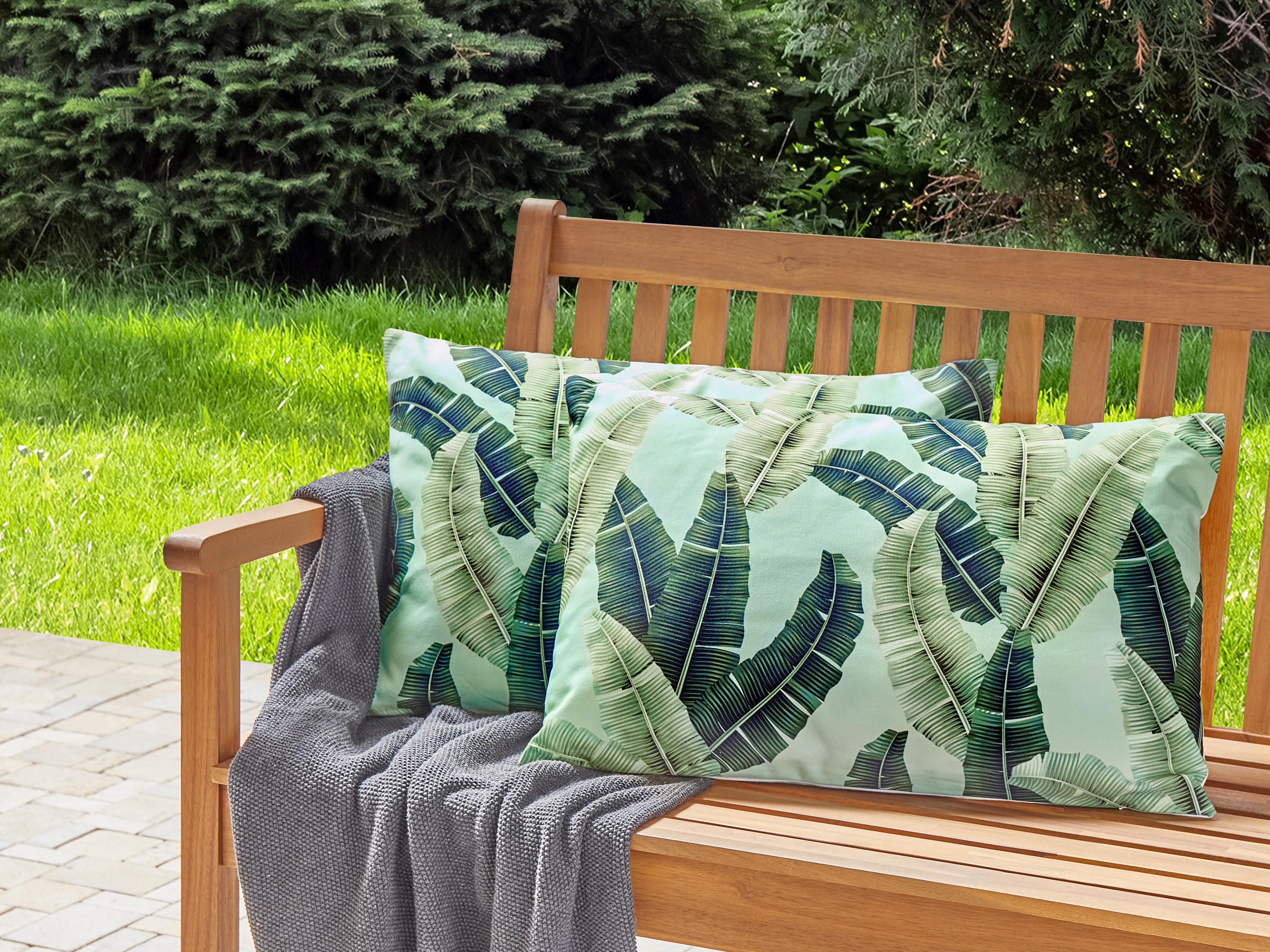 Set van 2 tuinkussens BOISSANO bladpatroon 40 x 60 cm Groen