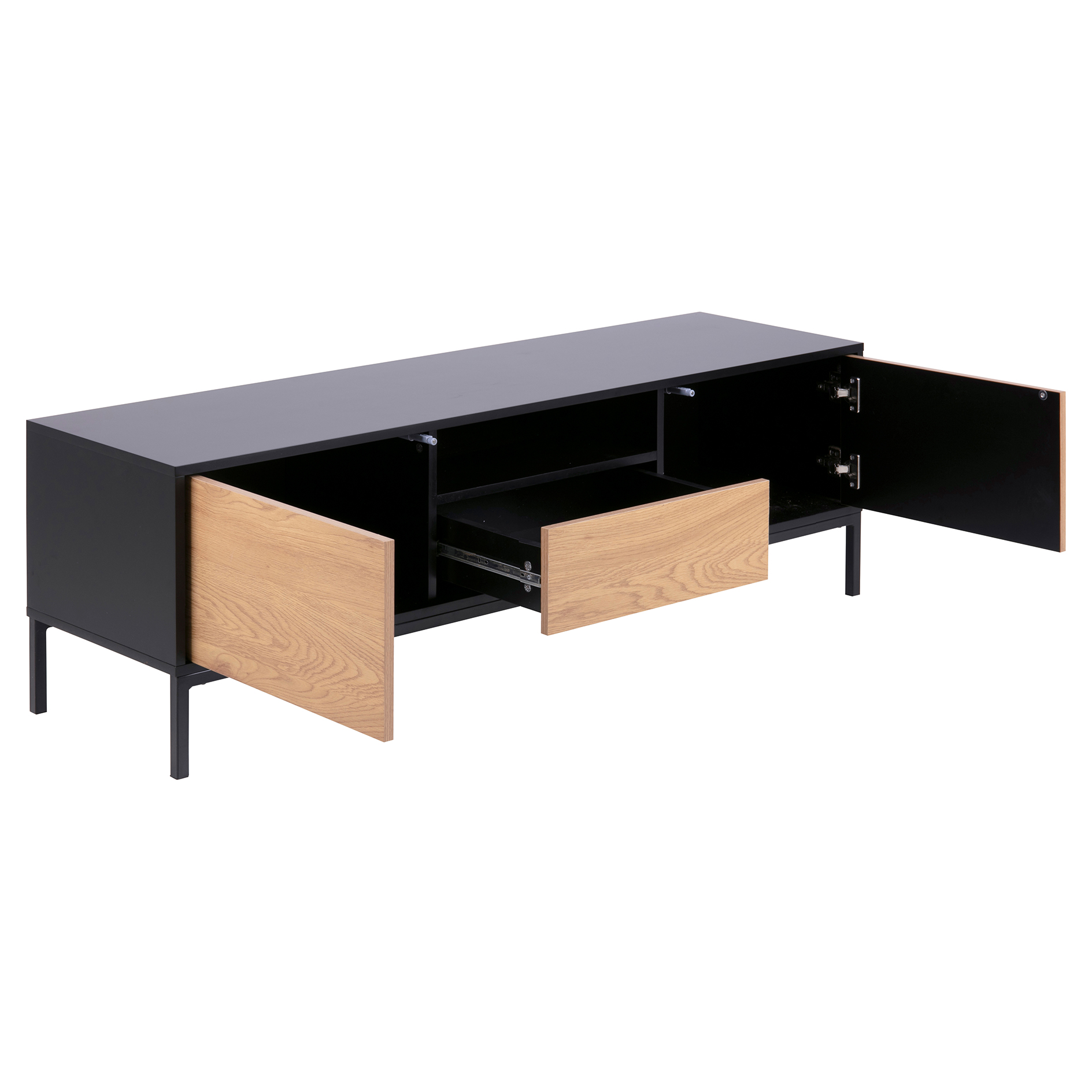 TV-Tisch SEAFORD - schwarz-Wildeiche - Softclose - 140 cm