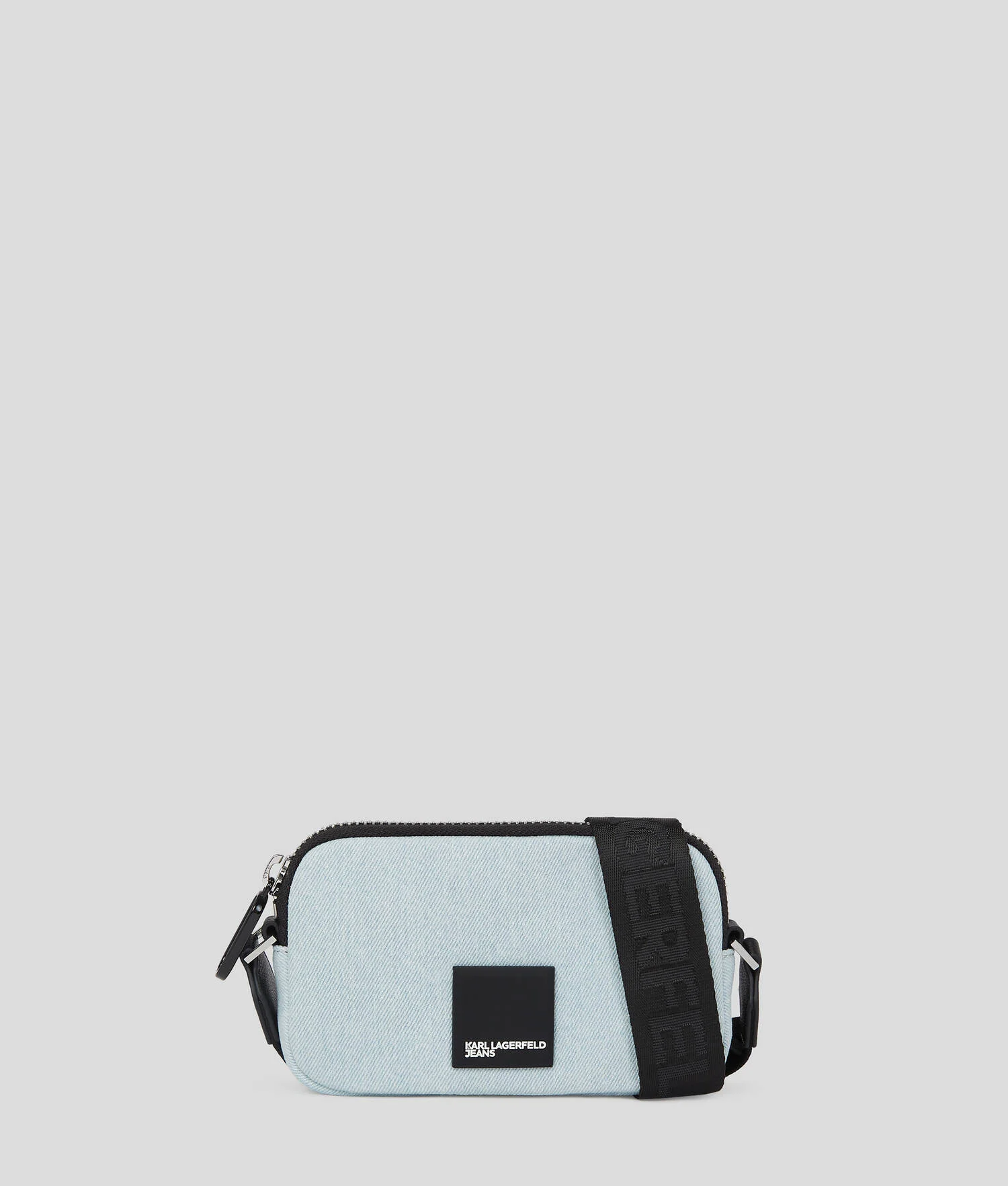 MINI-SAC BANDOULIÈRE EN DENIM AVEC LOGO CARRÉ - Bleu Clair