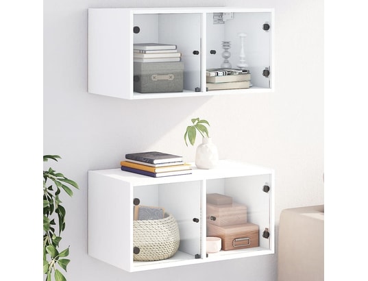 VIDAXL - Armoire de rangement Armoires murales avec portes en verre 2 pcs blanc 68,5x37x3...