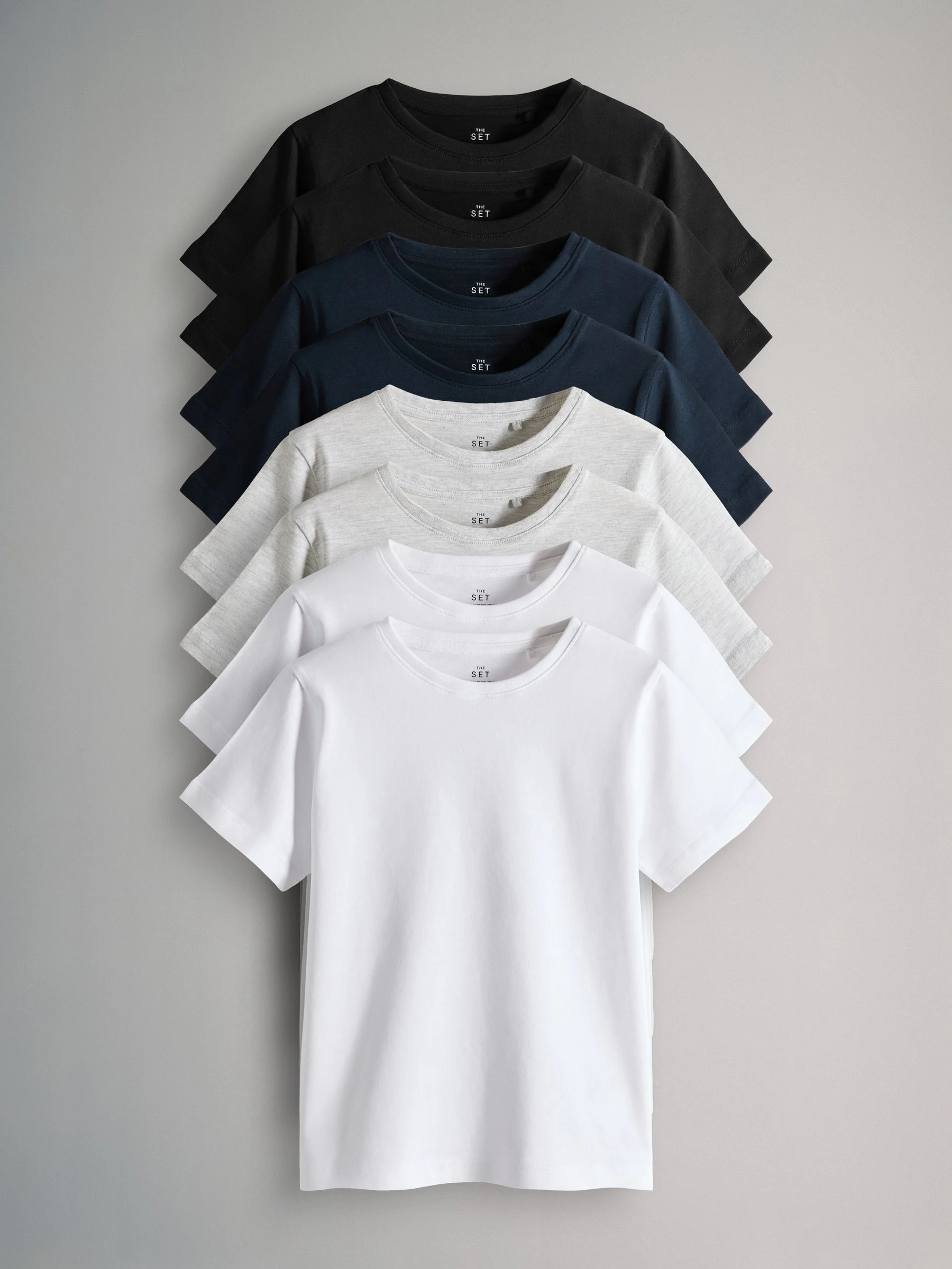 Zwart/Marineblauw/Gemêleerd grijs/Wit - The Set 8 Pack Regular Short Sleeve Cotton T-Shirts
